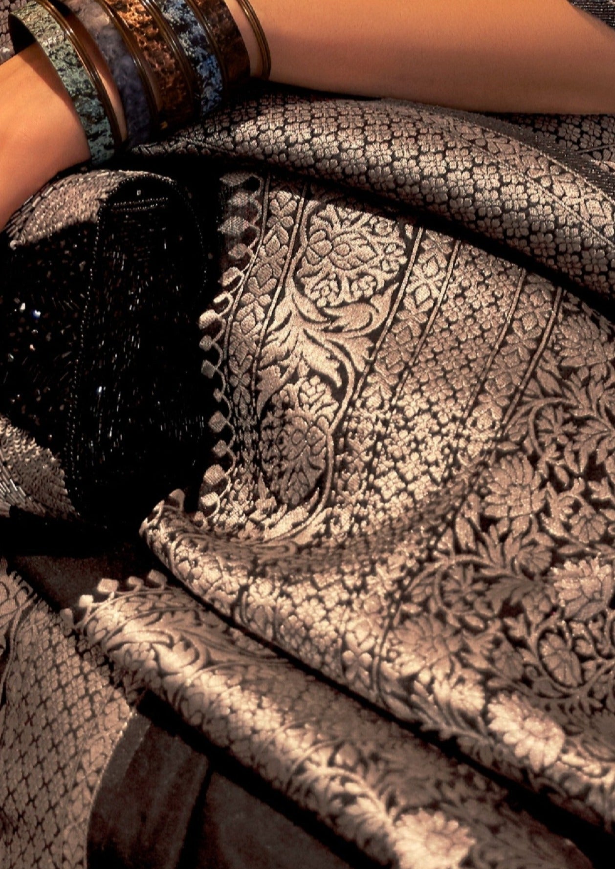 Silver zari work on black khaddi geogette saree online price in usa.