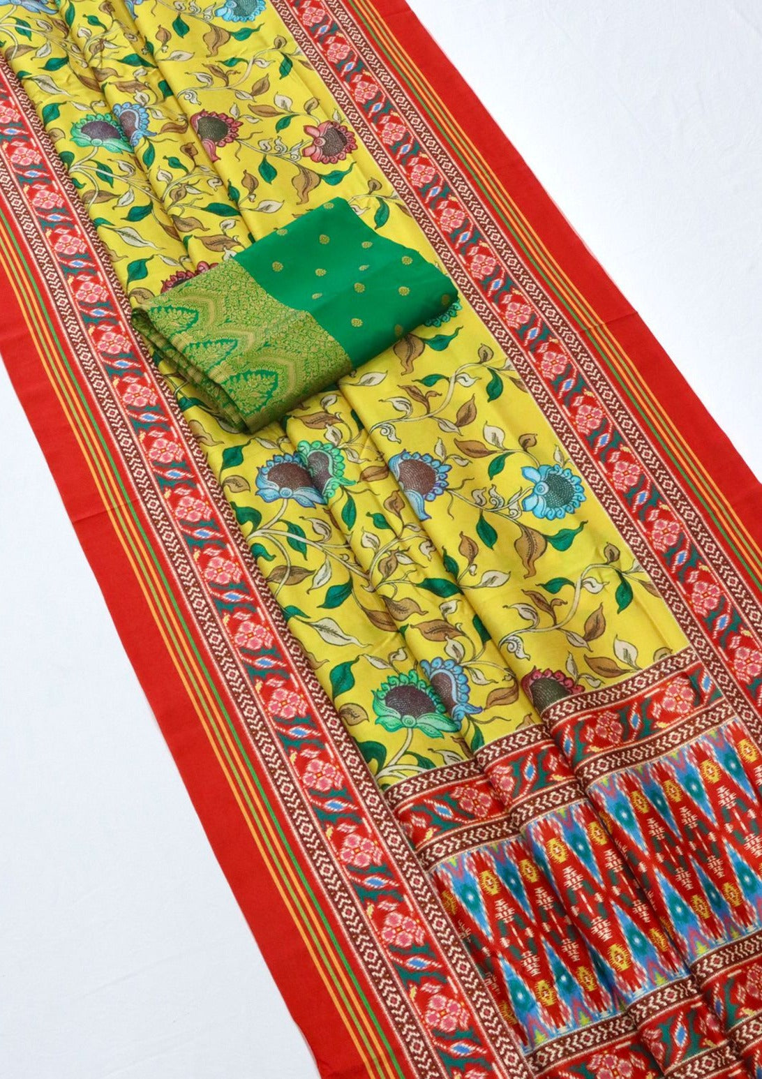 Kalamkari Patola Fusion Yellow Saree