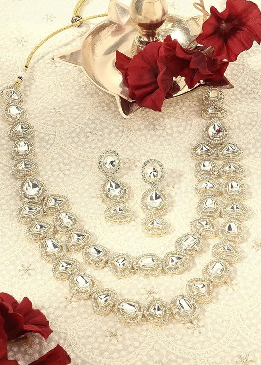 Kundan polki necklace set with earrings in usa online shopping for wedding.