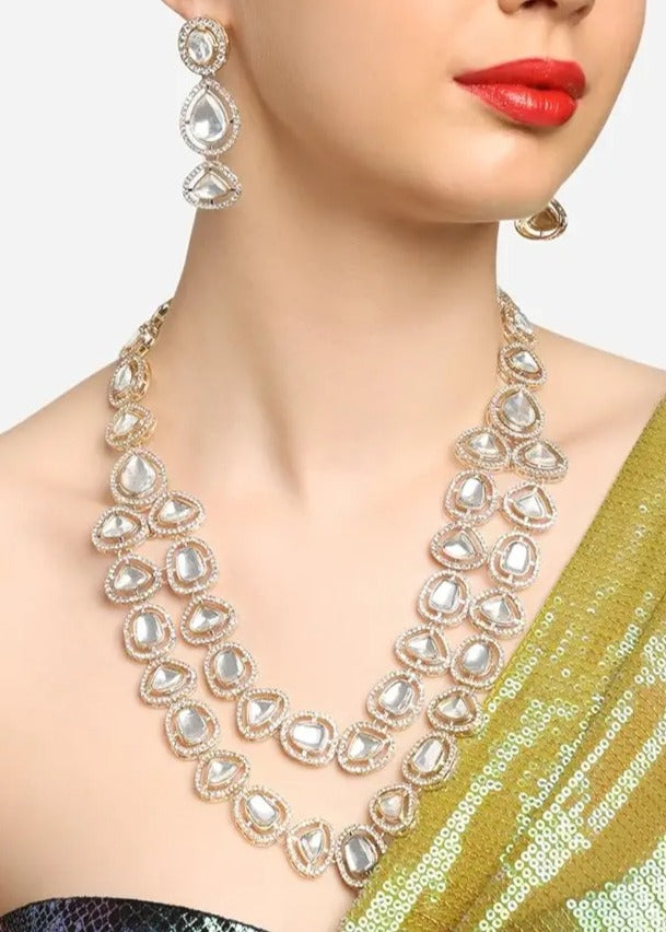Artificial kundan polki necklace set with earrings in usa online shopping for bride.
