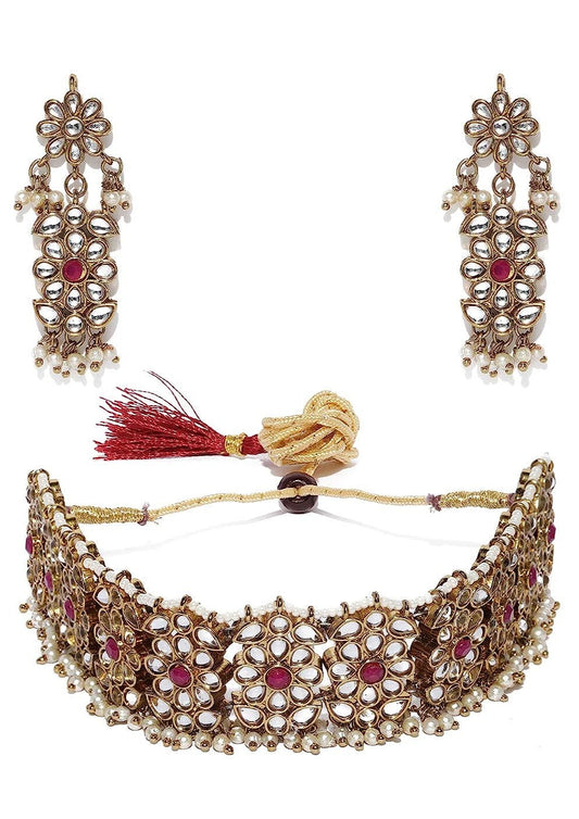 Kundan necklace set with earrings usa online shopping for Indian wedding.
