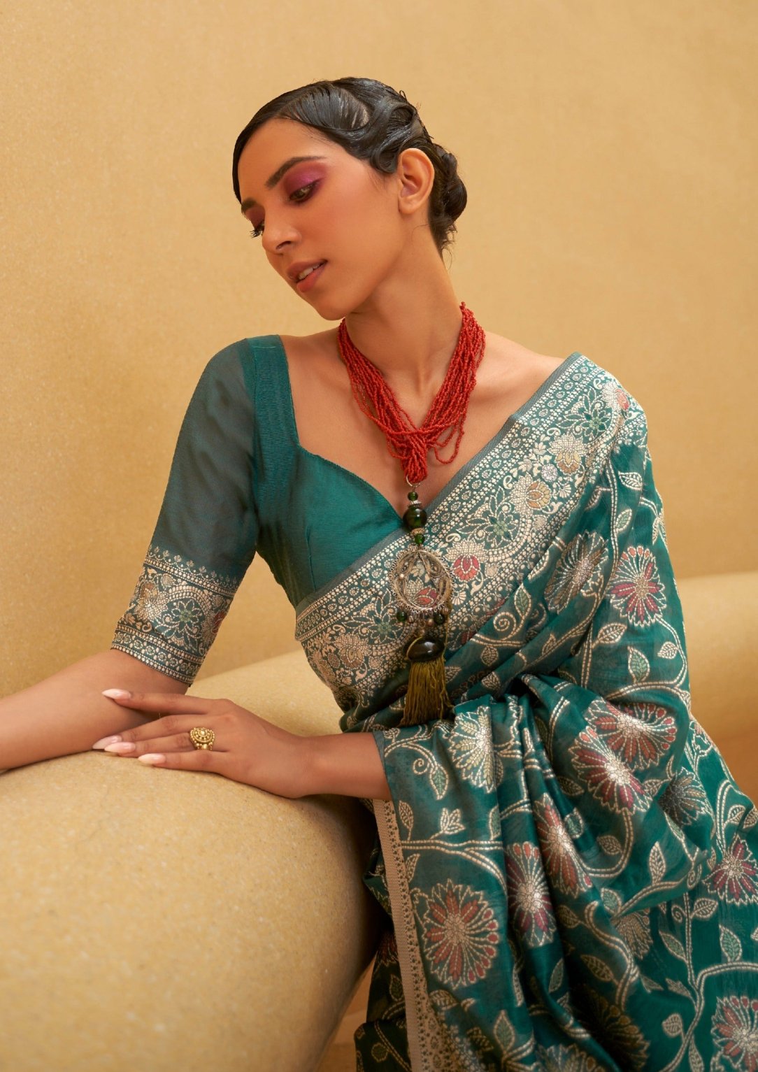 Woman's lucknowi chikankari green saree online shopping sale in india at best price.