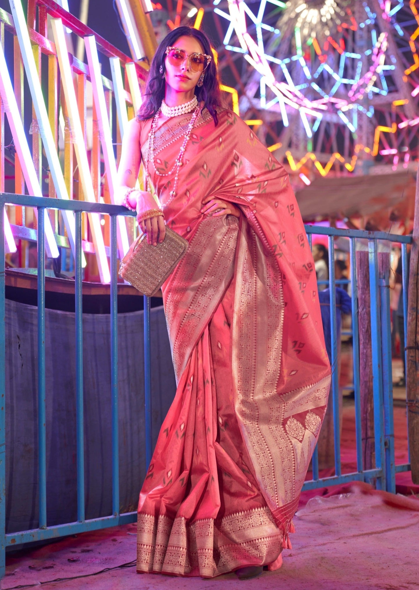 Luxury banarasi handloom patola peach saree online shopping price.