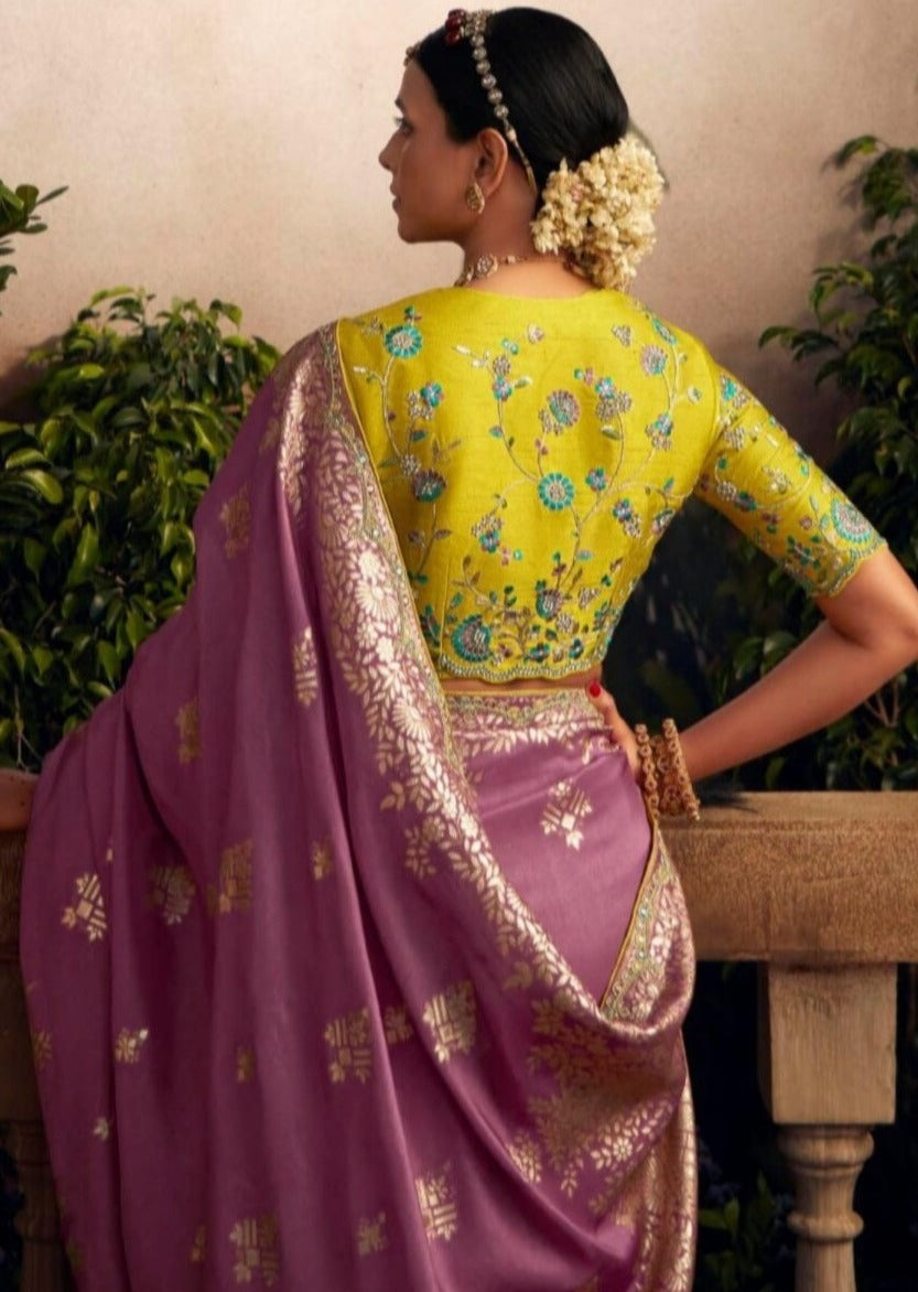 Handwork Embroidered Banarasi Silk Purple Bridal Saree