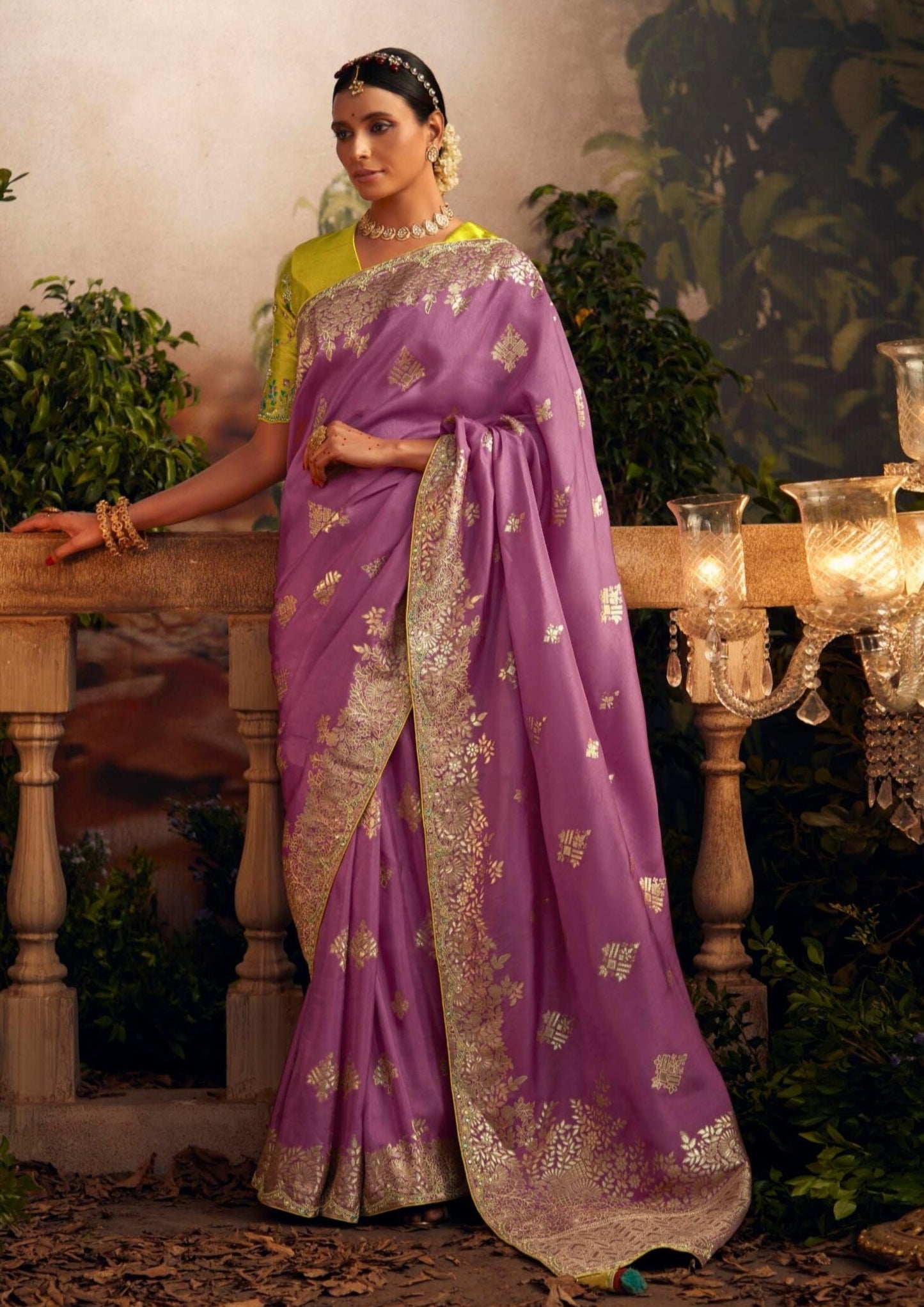 Handwork Embroidered Banarasi Silk Purple Bridal Saree