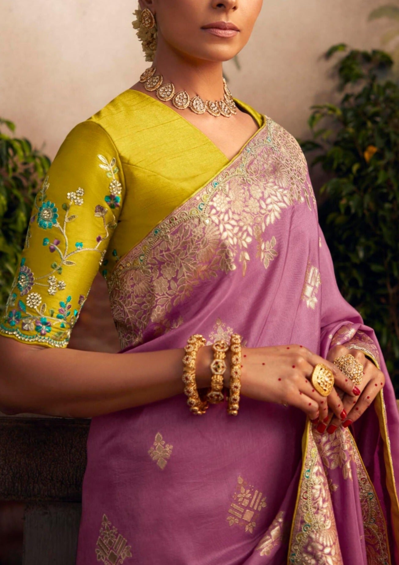 Handwork Embroidered Banarasi Silk Purple Bridal Saree