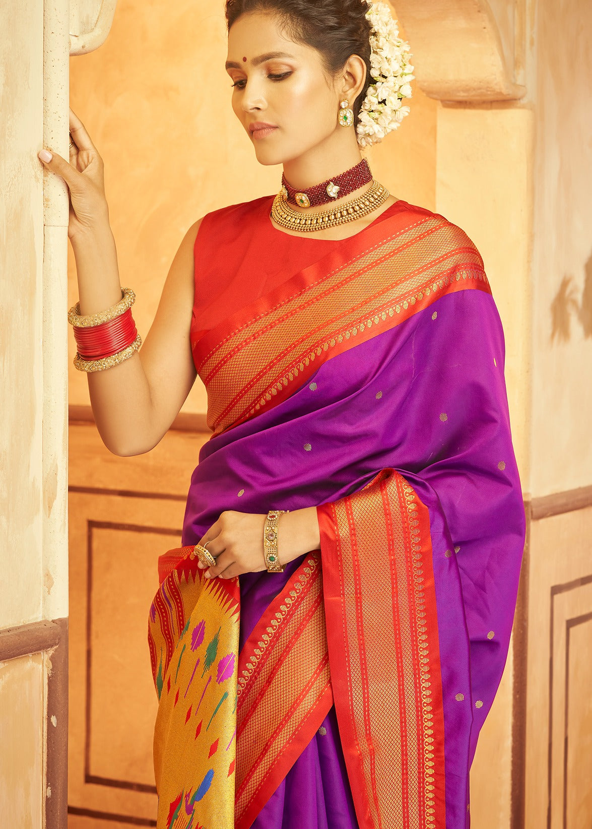 Magenta pink paithani silk saree india online shopping for bride.