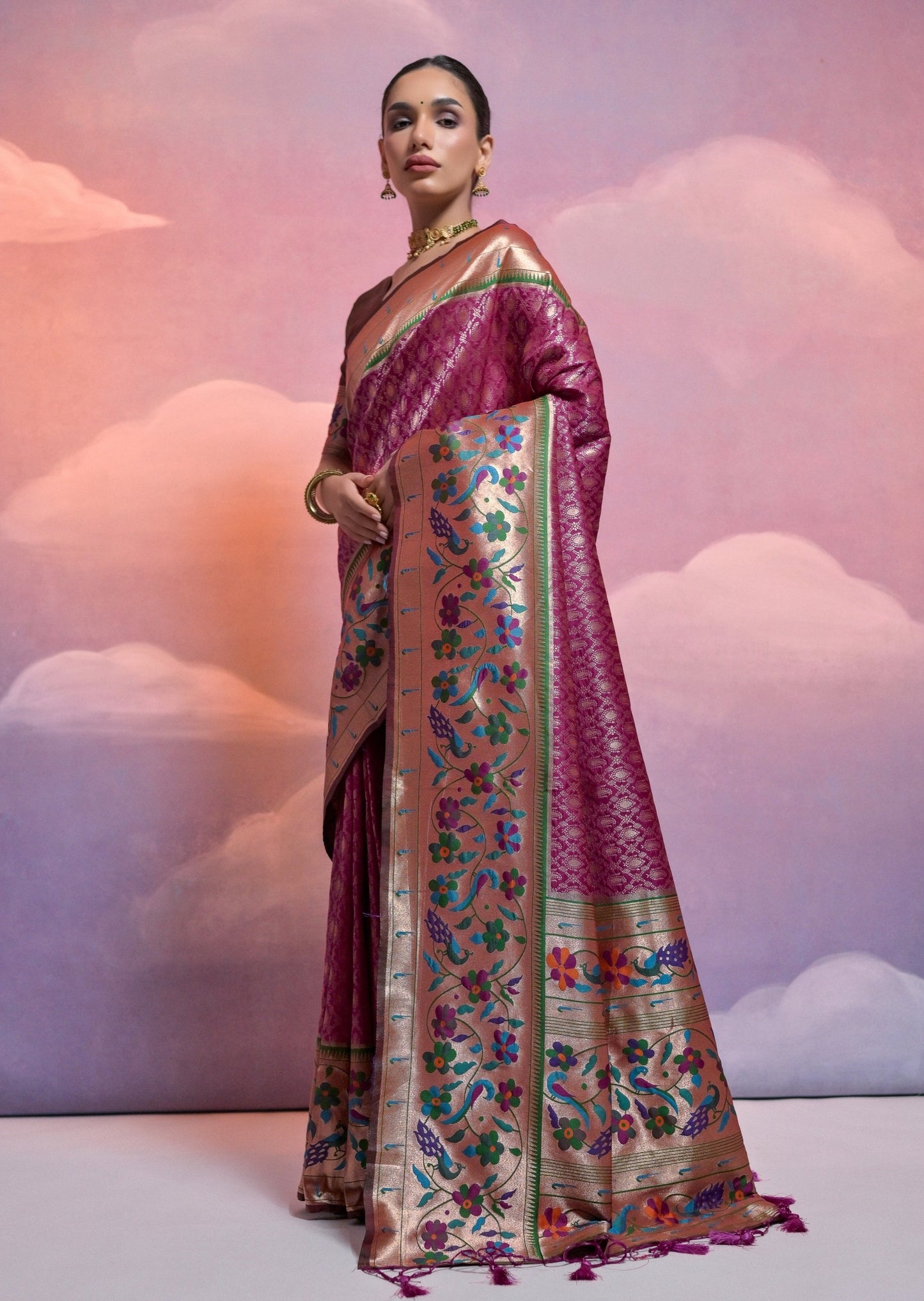 Maroon red paithani silk zari saree london uk online.