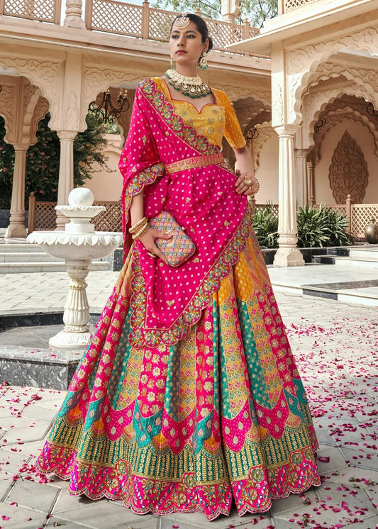 Multicolor Banarasi Silk Lehenga & Yellow Embroidered Choli