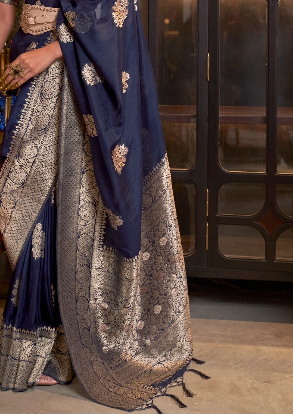 Navy blue khaddi georgette banarasi saree design online shopping.