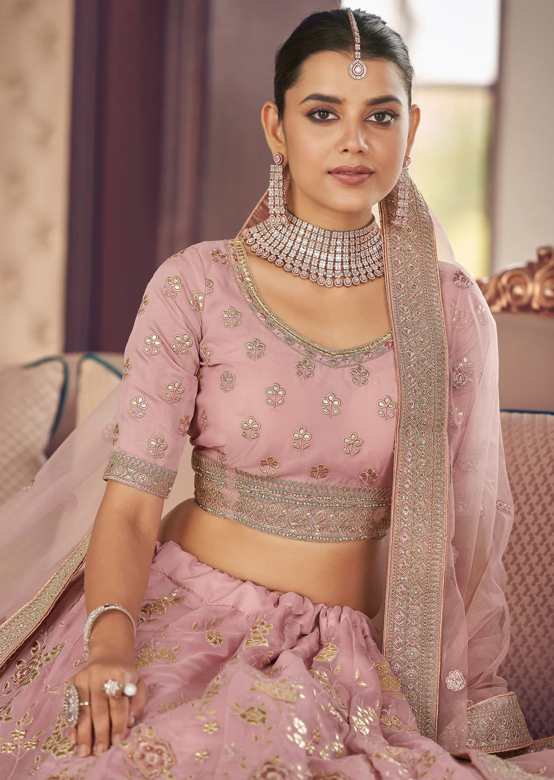 Organza Silk Lehenga (Pink)