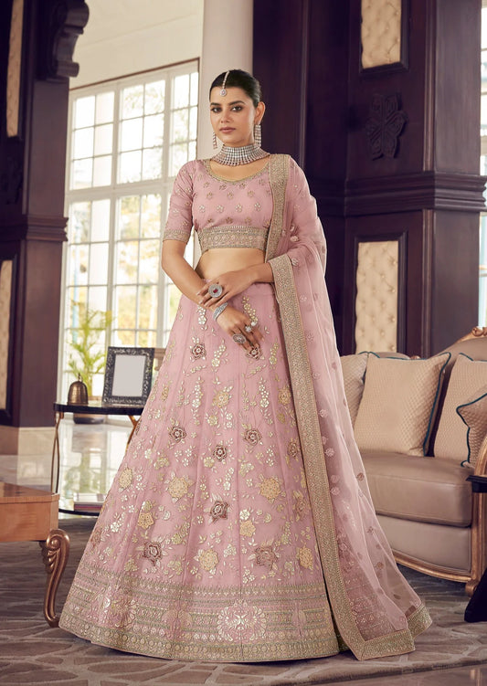 Organza Silk Lehenga (Pink)