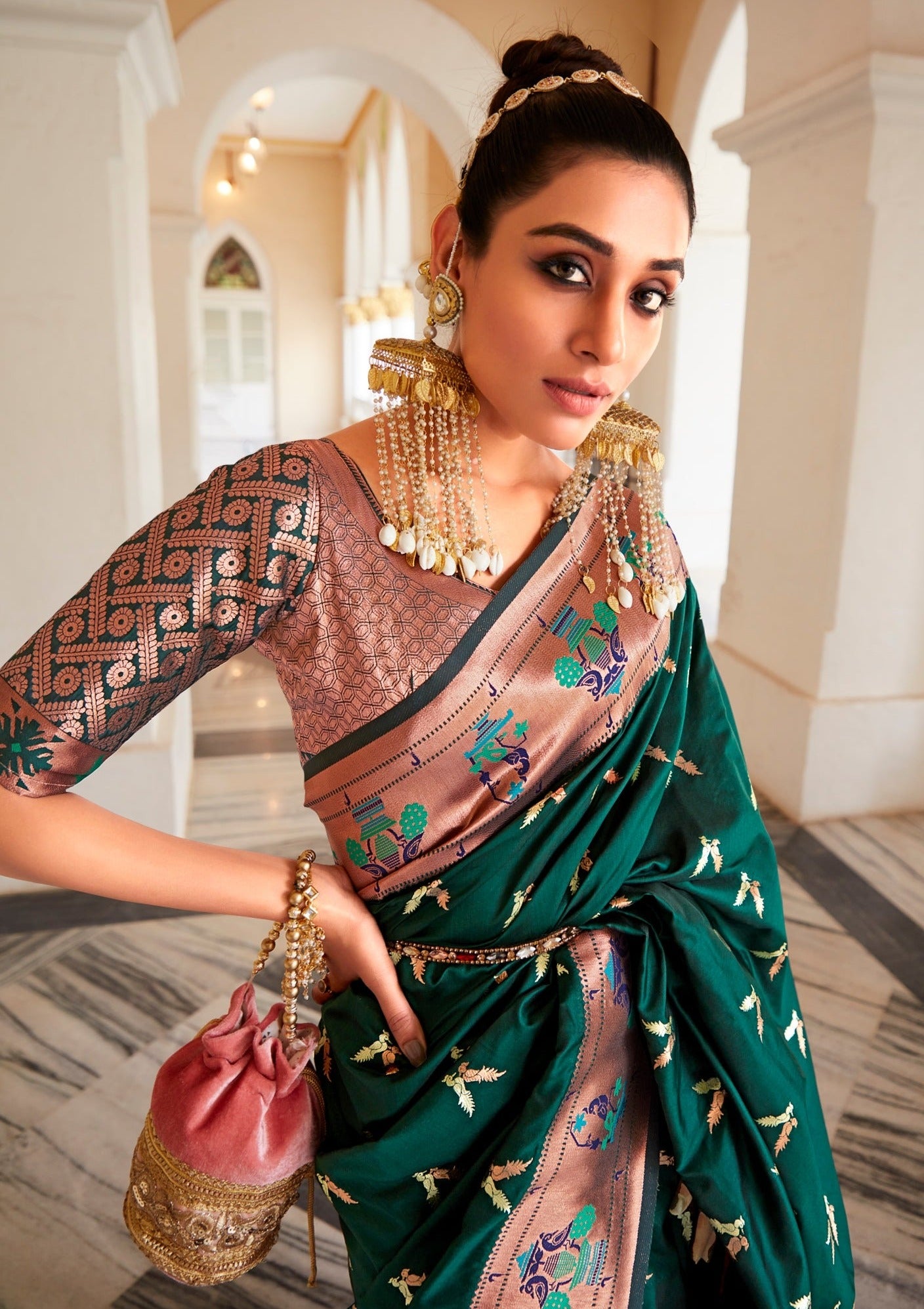 Paithani Silk Dark Green Bridal Handloom Saree