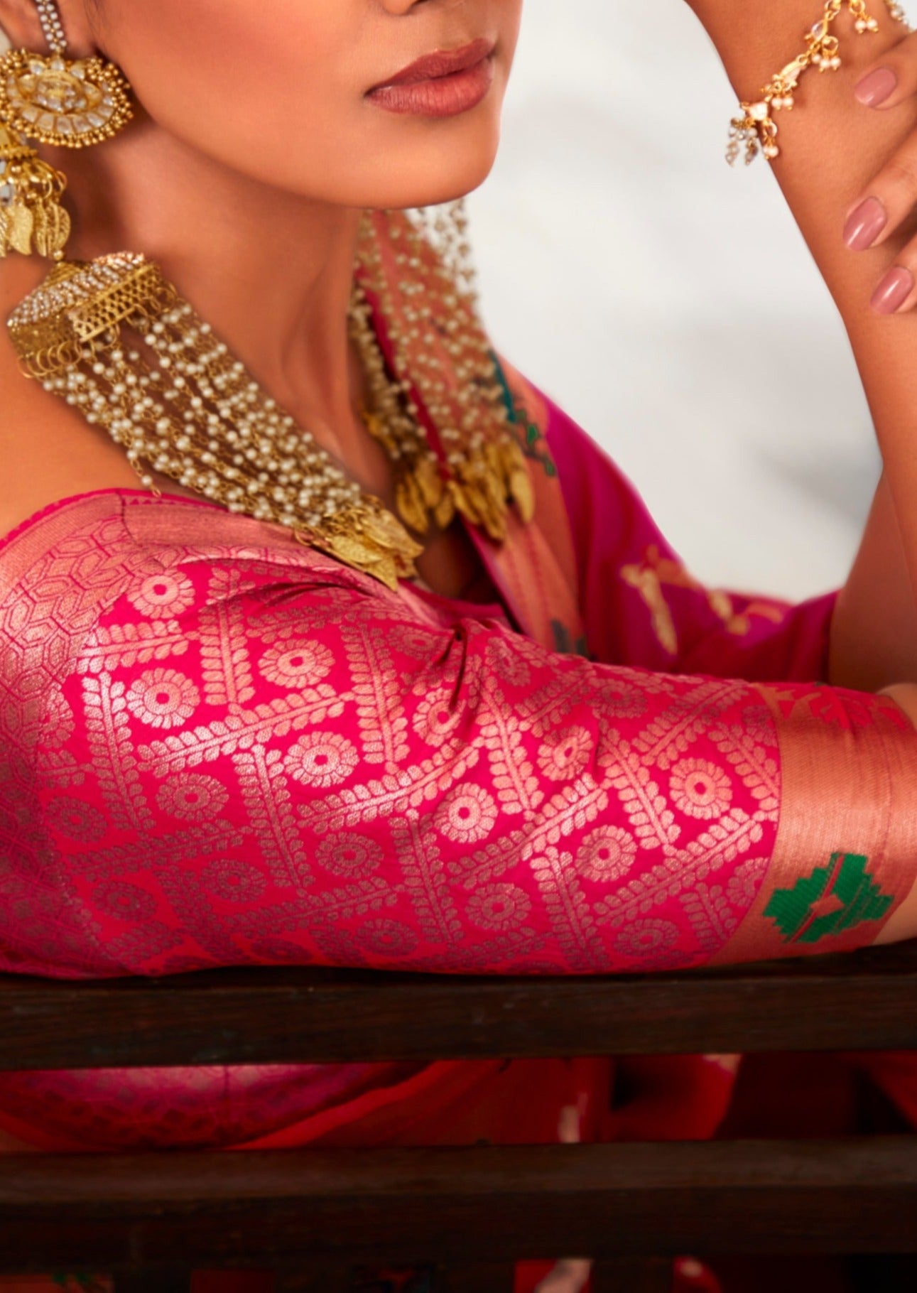 Brocade silk blouse in pink colour