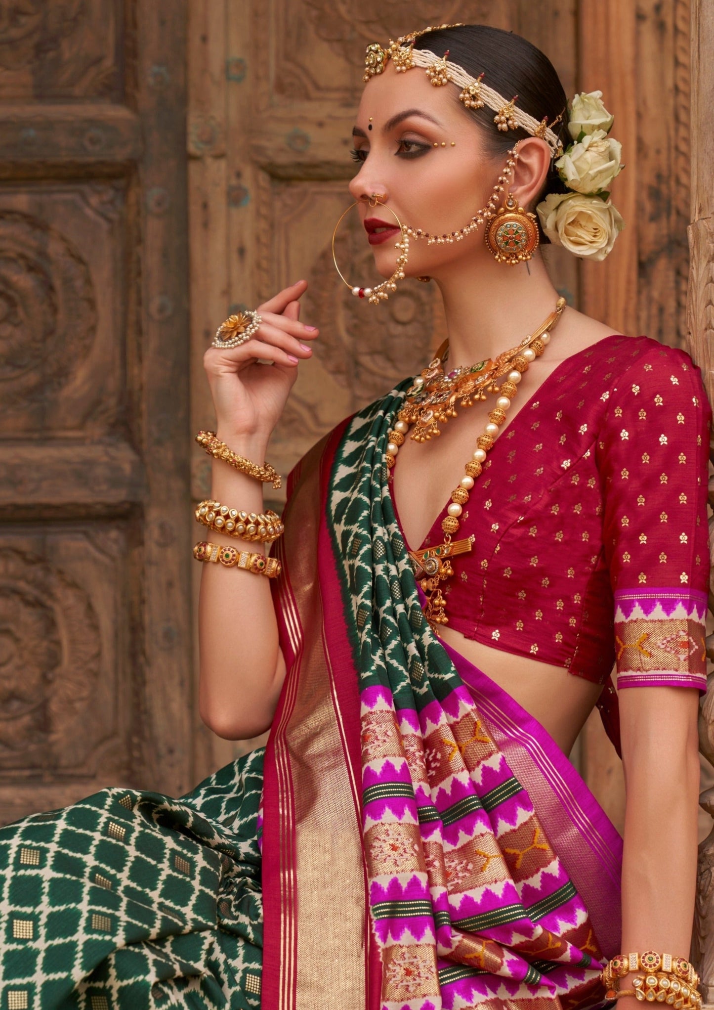 Green patola silk saree online shopping with price.
