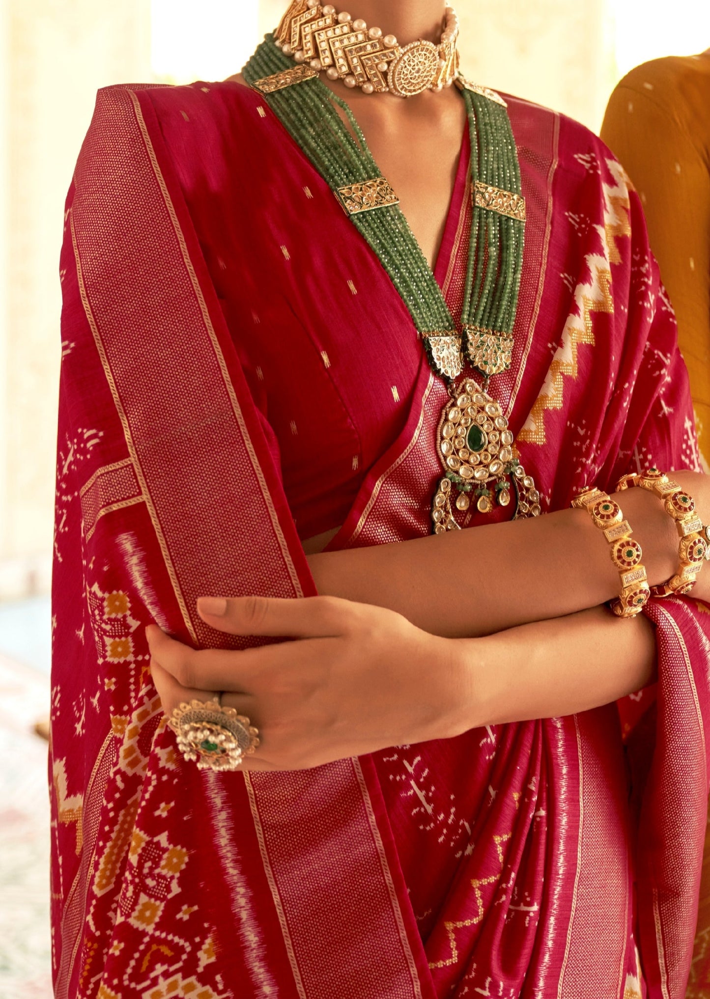 Shop patola silk red color double ikat or ikkat saree online india.
