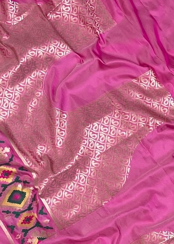 Fusion Banarasi Patola Silk Off White Saree with Paithani Border Pallu