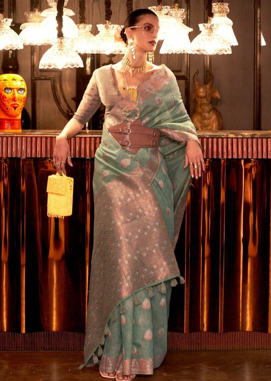 Pure banarasi linen green handloom zari saree online shopping with price india uk usa.