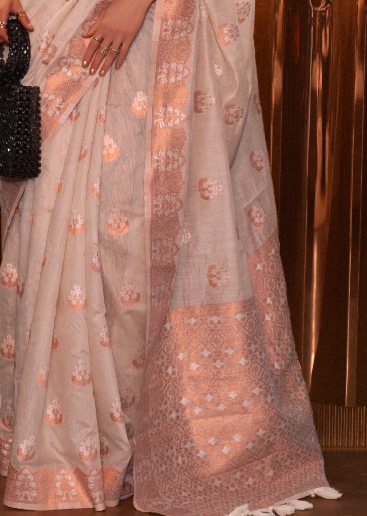 Pure banarasi linen handloom zari white saree online shopping with price india uk.