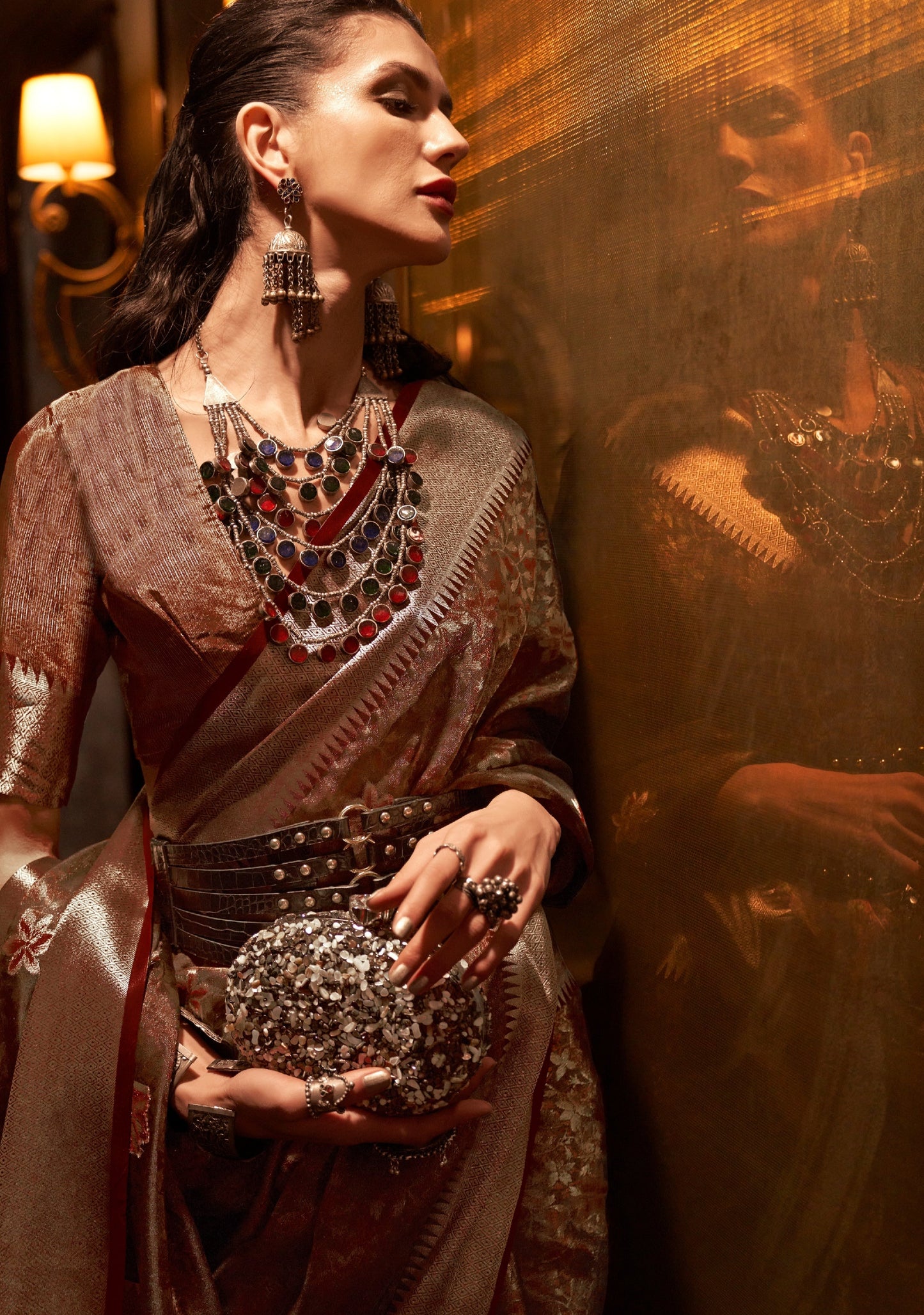Pure banarasi organza coffee brown handloom saree online shopping with price.