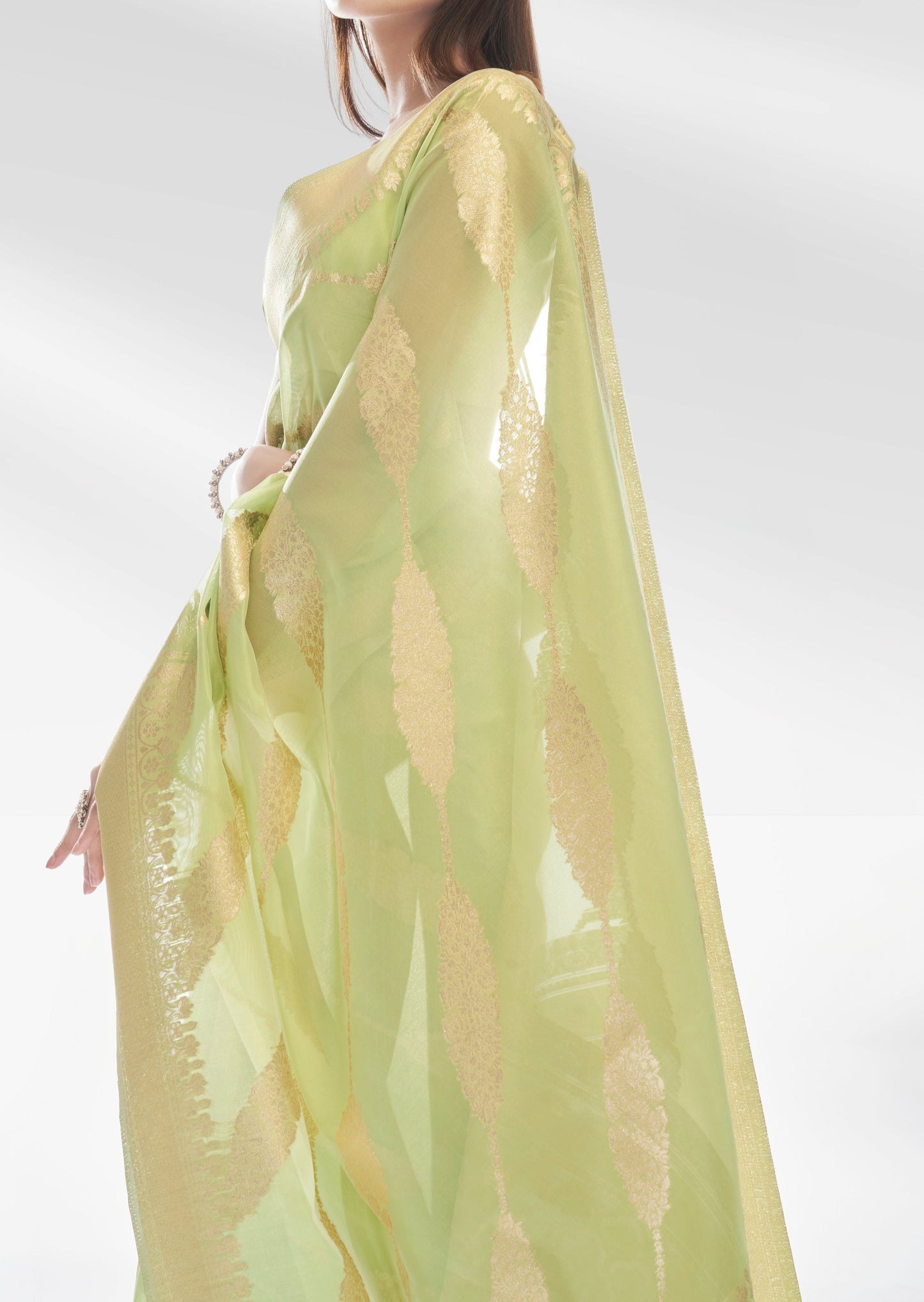 Pure Banarasi Organza Lime Green Saree
