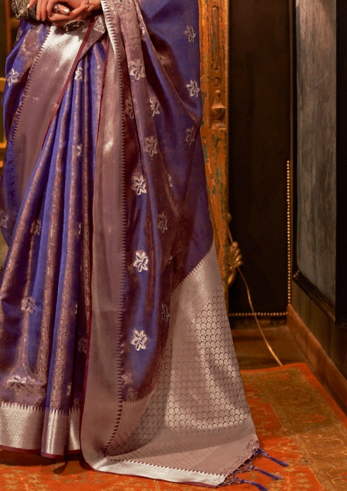 Pure banarasi organza violet purple handloom saree blouse design.
