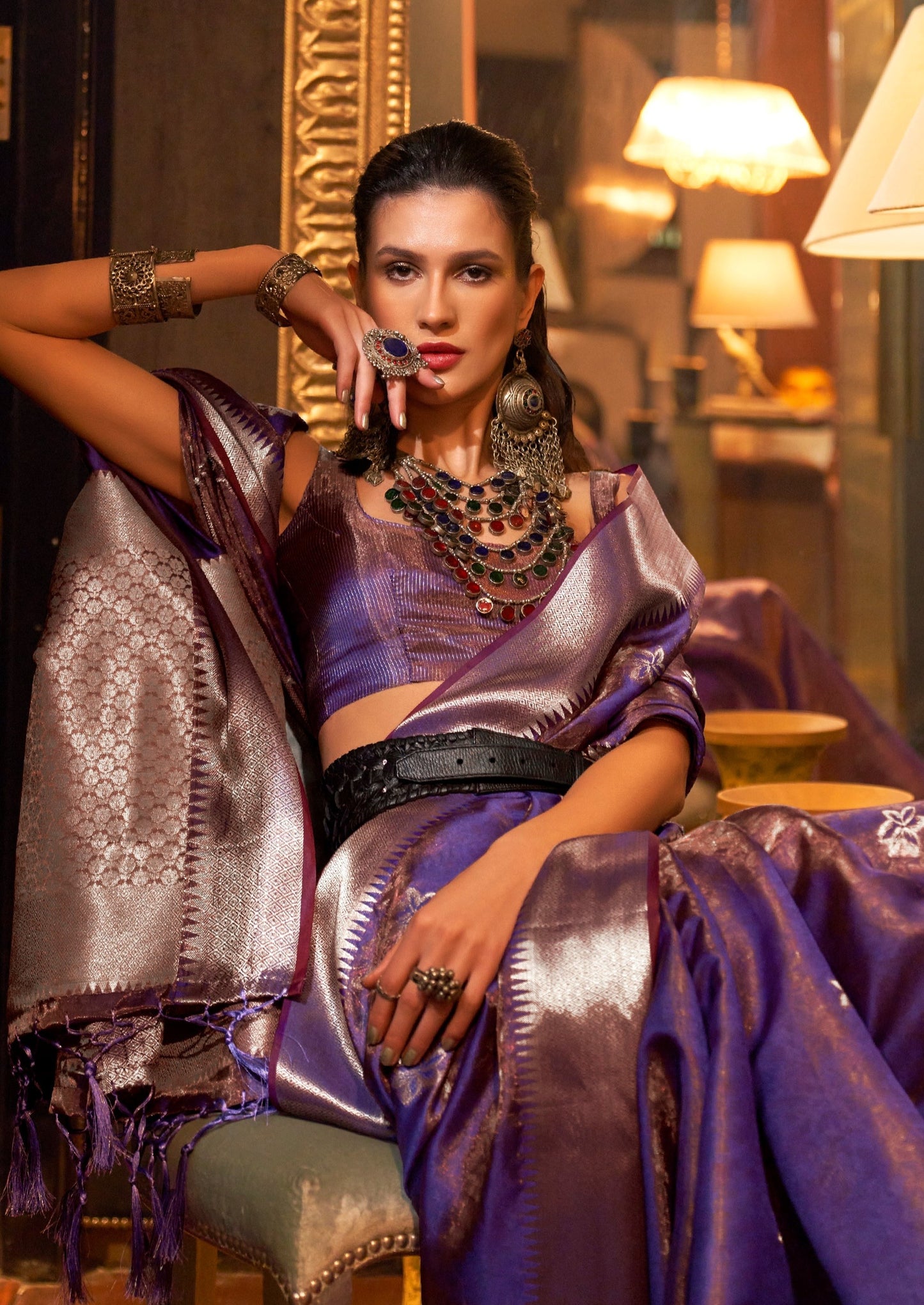 Pure banarasi organza handloom wedding saree online with zari work.