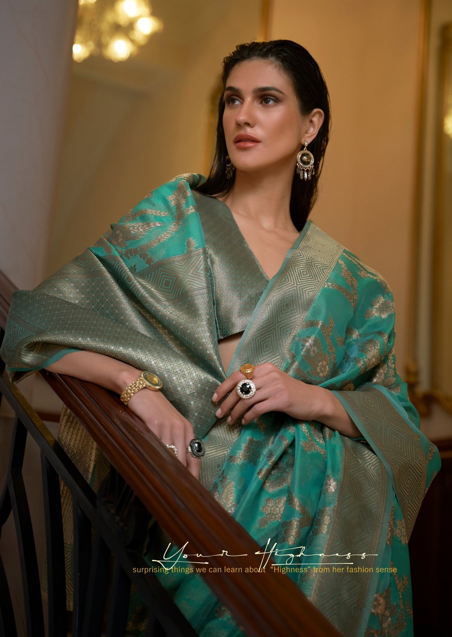 Pure banarasi organza zari handloom saree online india in green color.