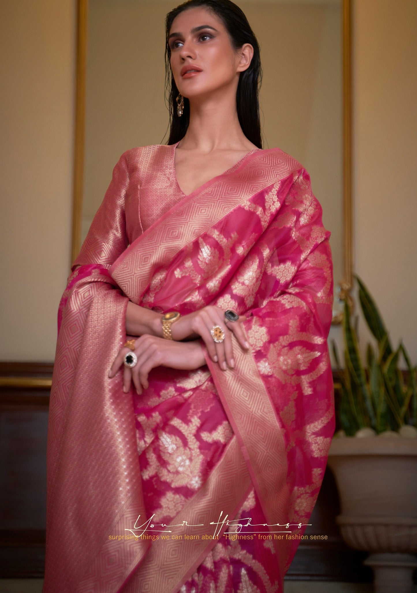 Pure banarasi organza silk zari woven handloom saree in pink color online india usa uk uae at best price.