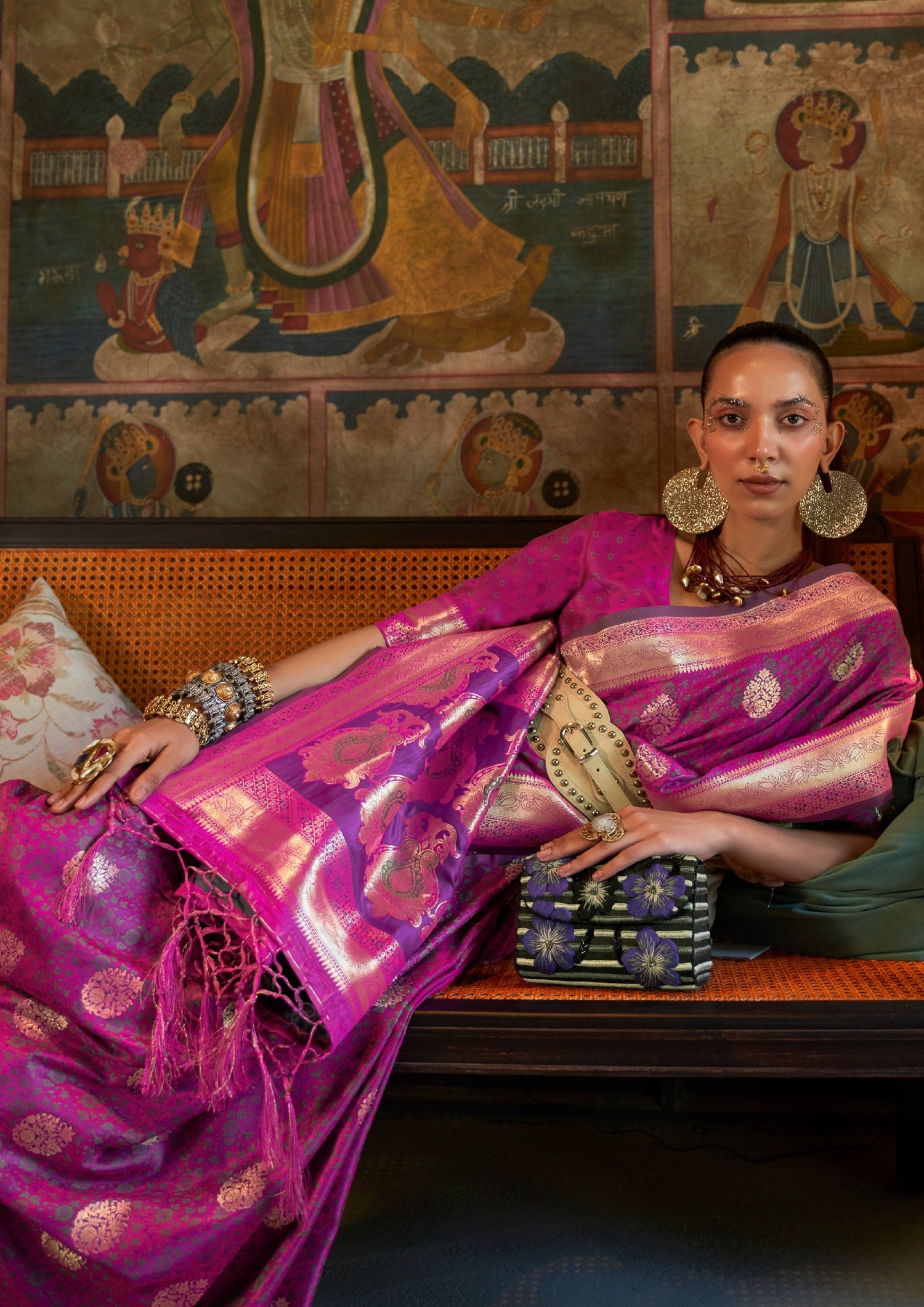 Bride in Pure Banarasi Satin Silk Hot Pink Handloom Saree Blouse