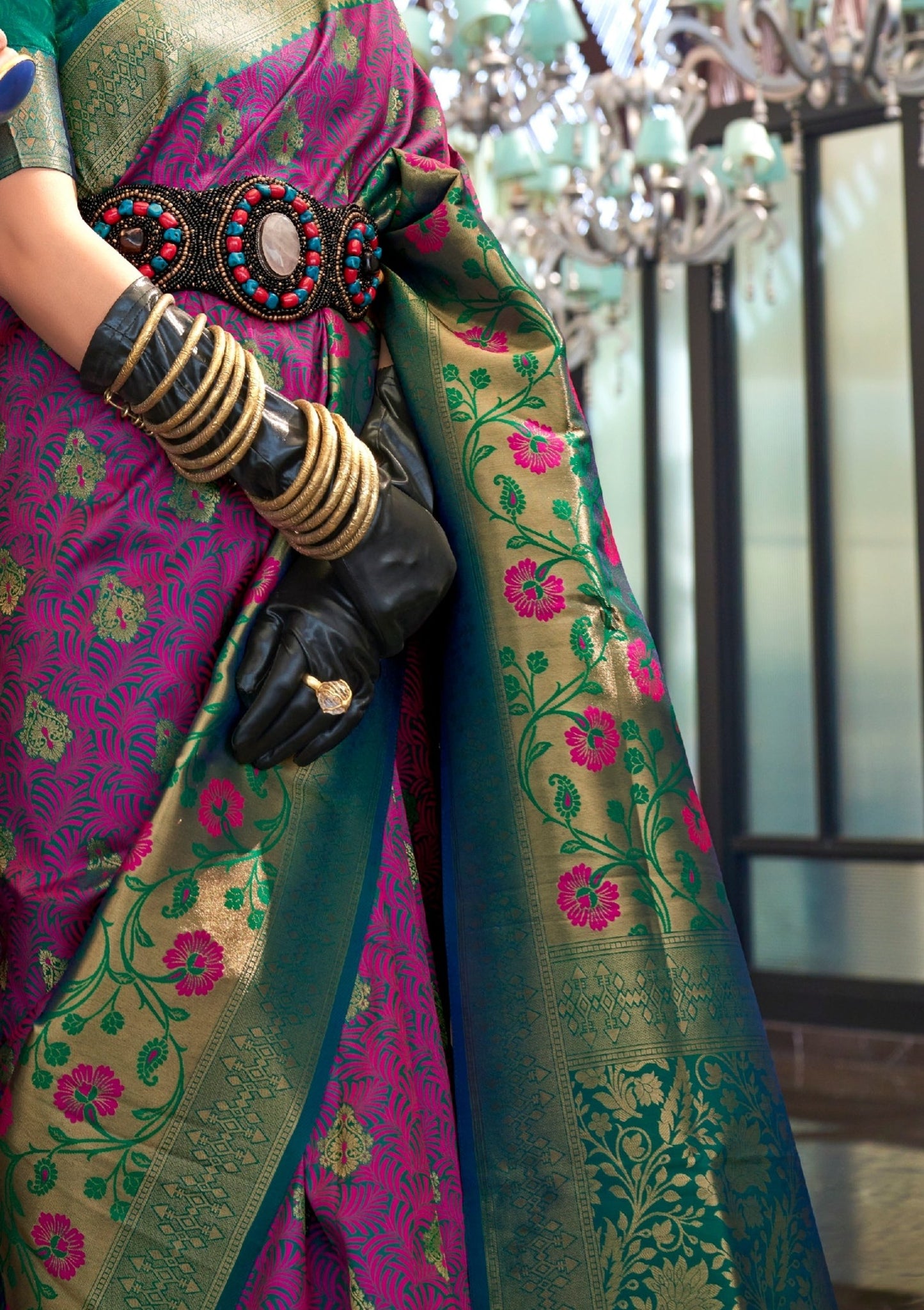 Pure Banarasi Silk Handloom Bridal Saree (Magenta Pink)