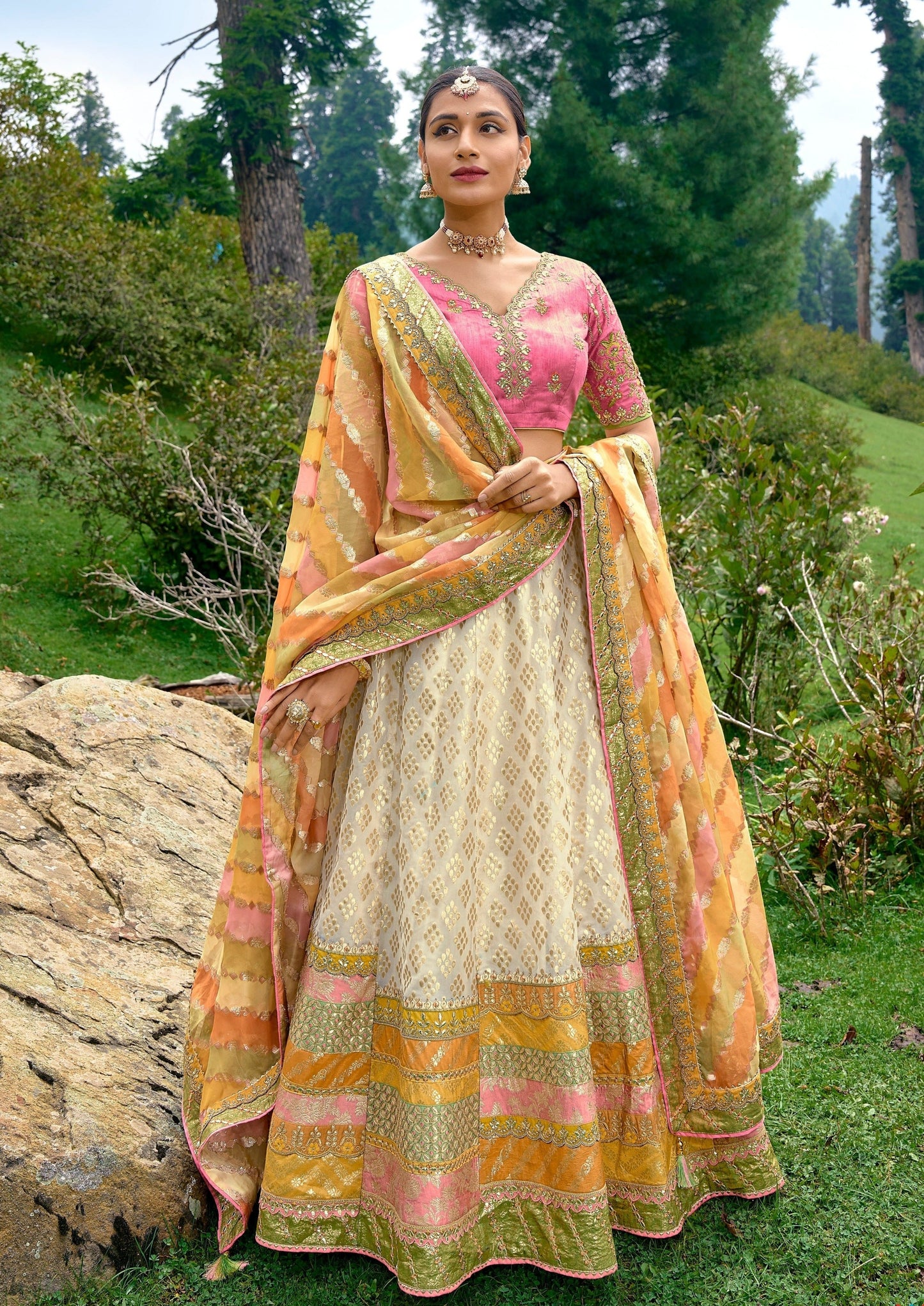 Pure banarasi silk white lehenga choli online shopping london uk usa for wedding.
