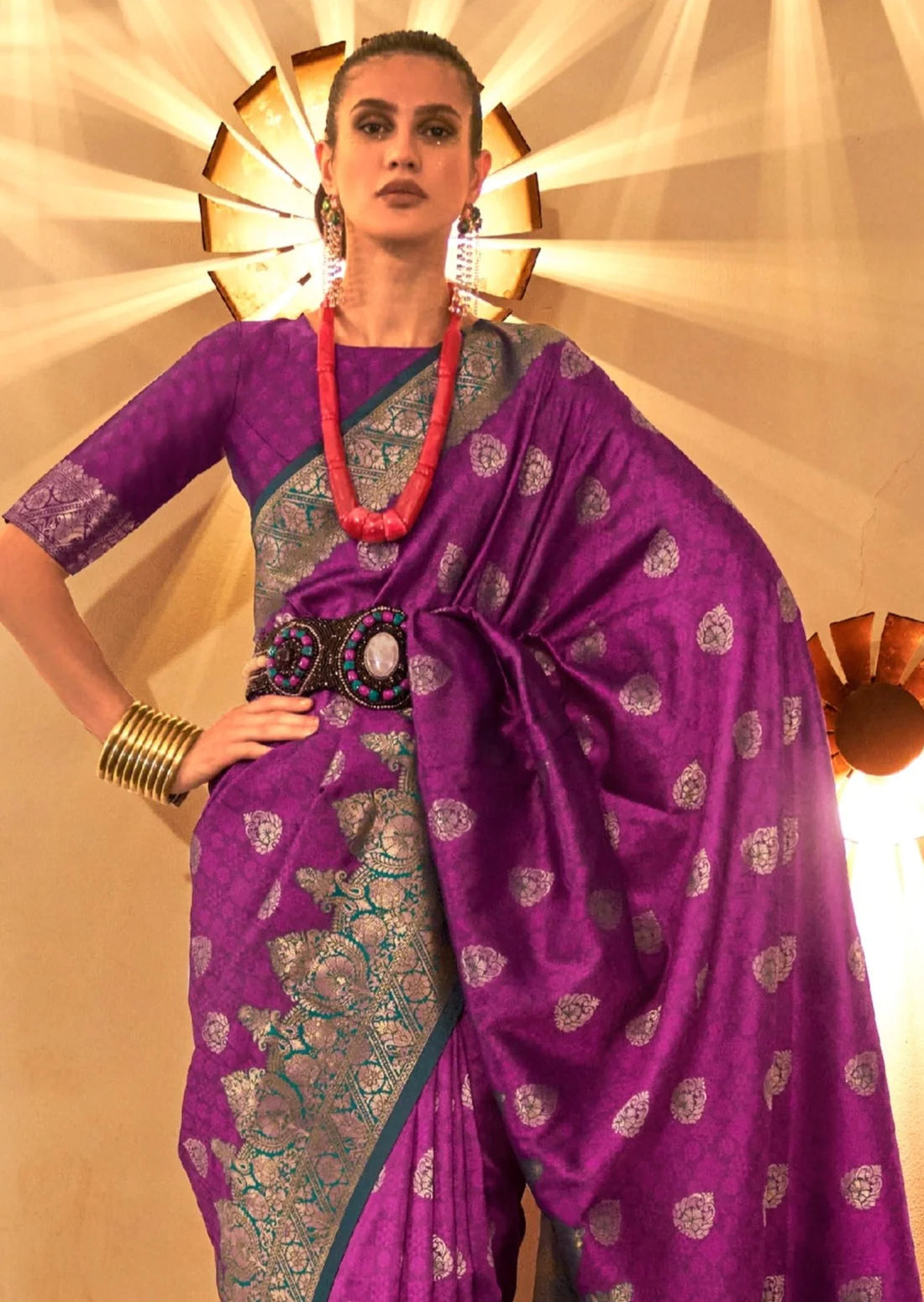 Pure banarasi soft silk magenta pink handloom saree online india usa.