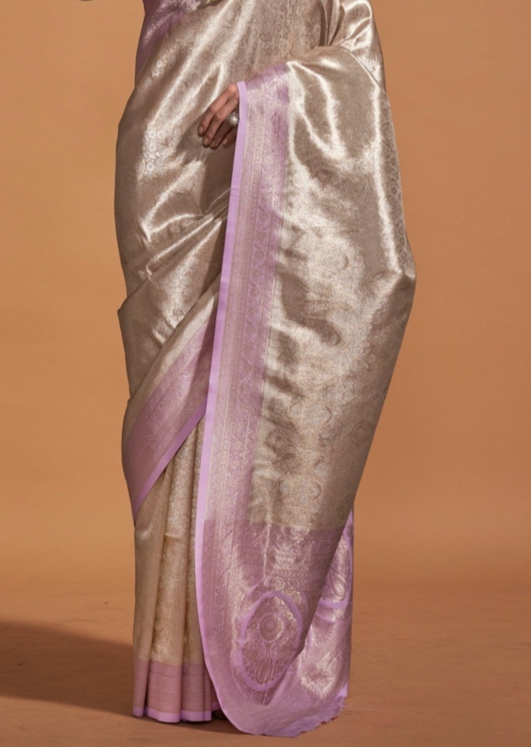 Pure handloom dual tone kanjivaram silk cream saree online.