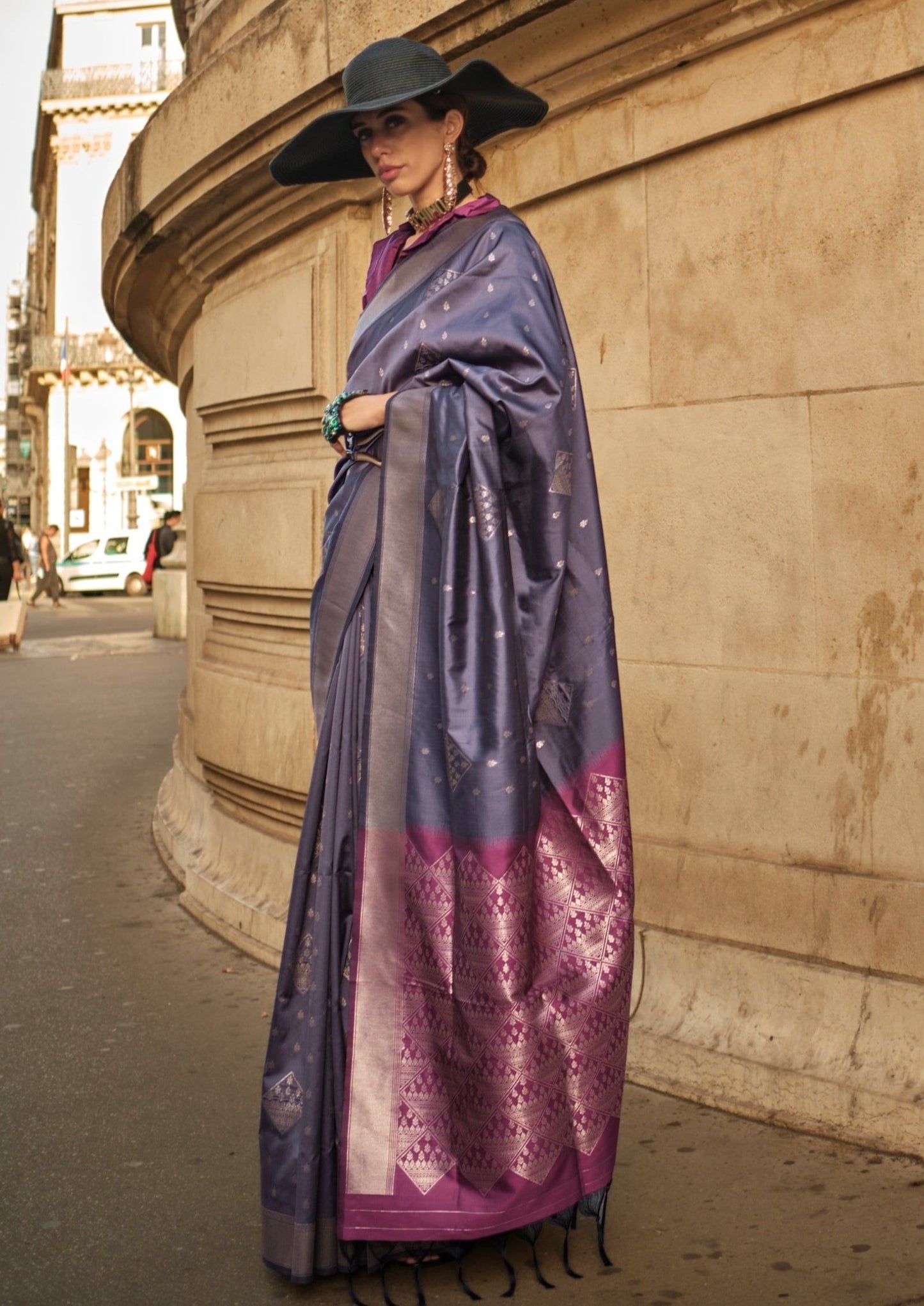 Pure handloom kanjivaram silk grey luxury saree online shopping usa uk uae dubai.