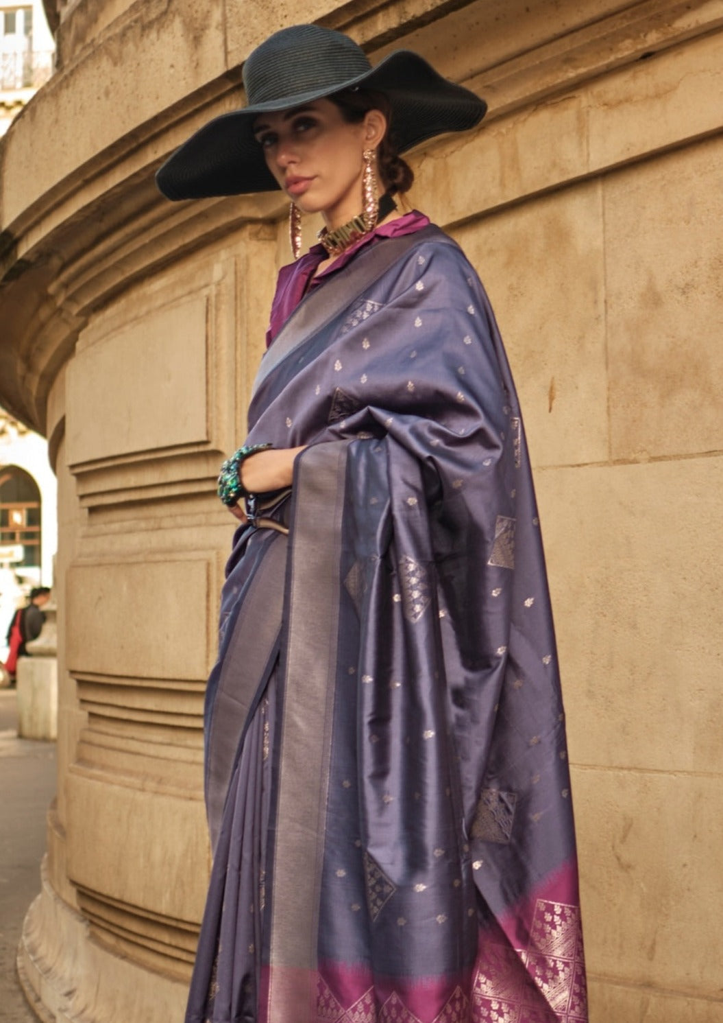 Pure handloom kanjivaram silk grey saree online usa uk uae dubai london price.