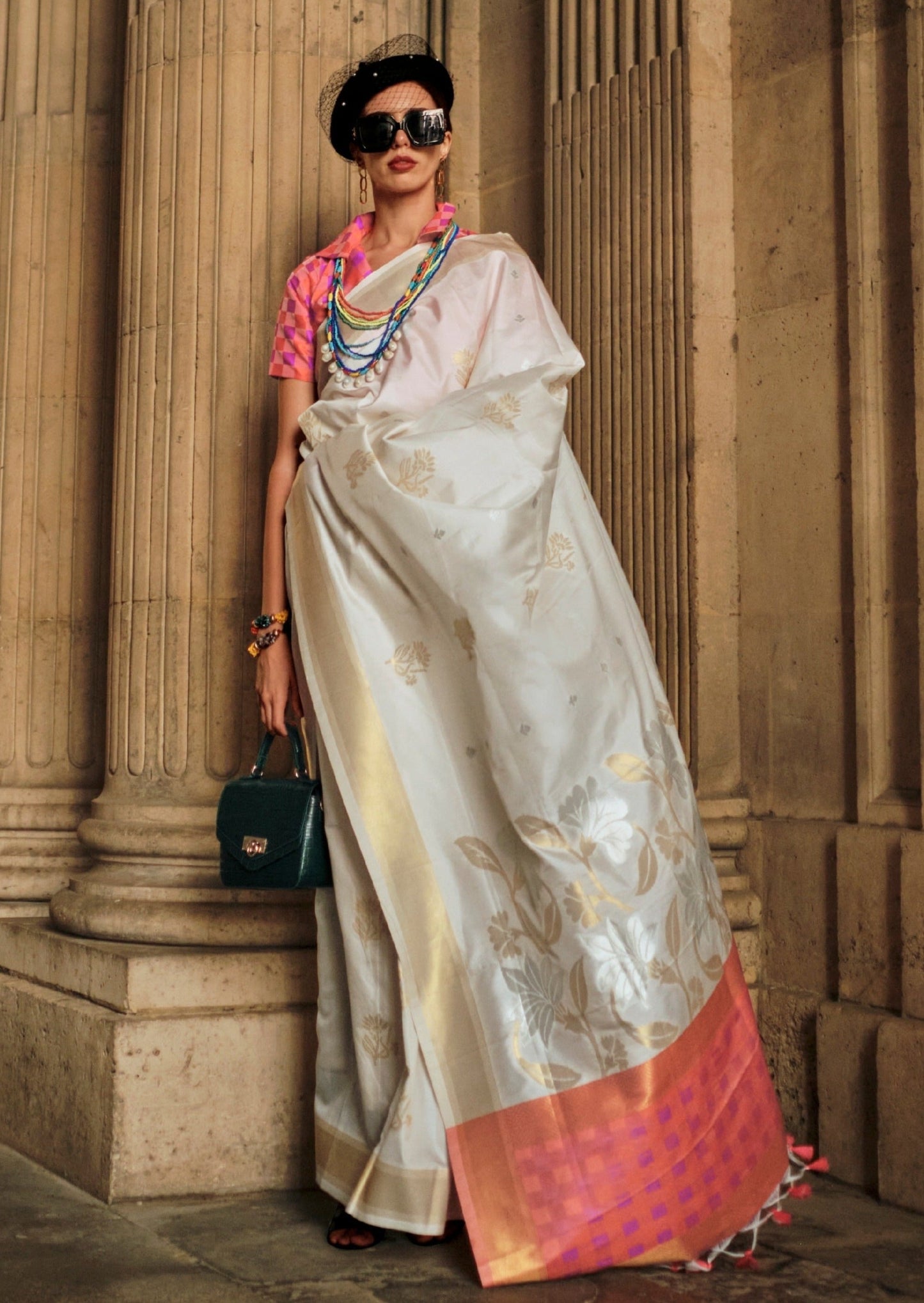 Pure handloom white kanjivaram silk saree online price india usa uk uae dubai buy.