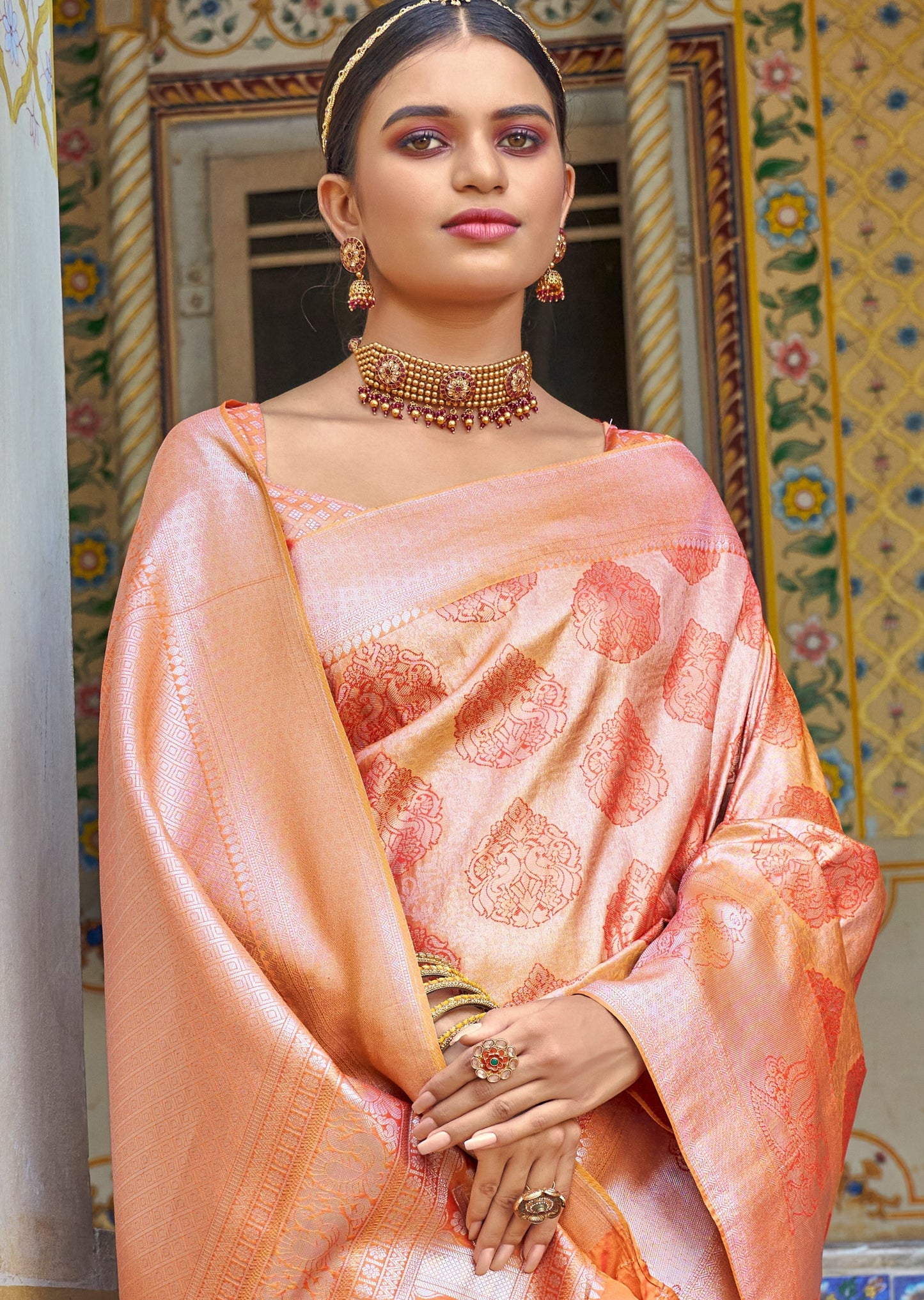 Pure Kanchipuram Silk Peach Saree