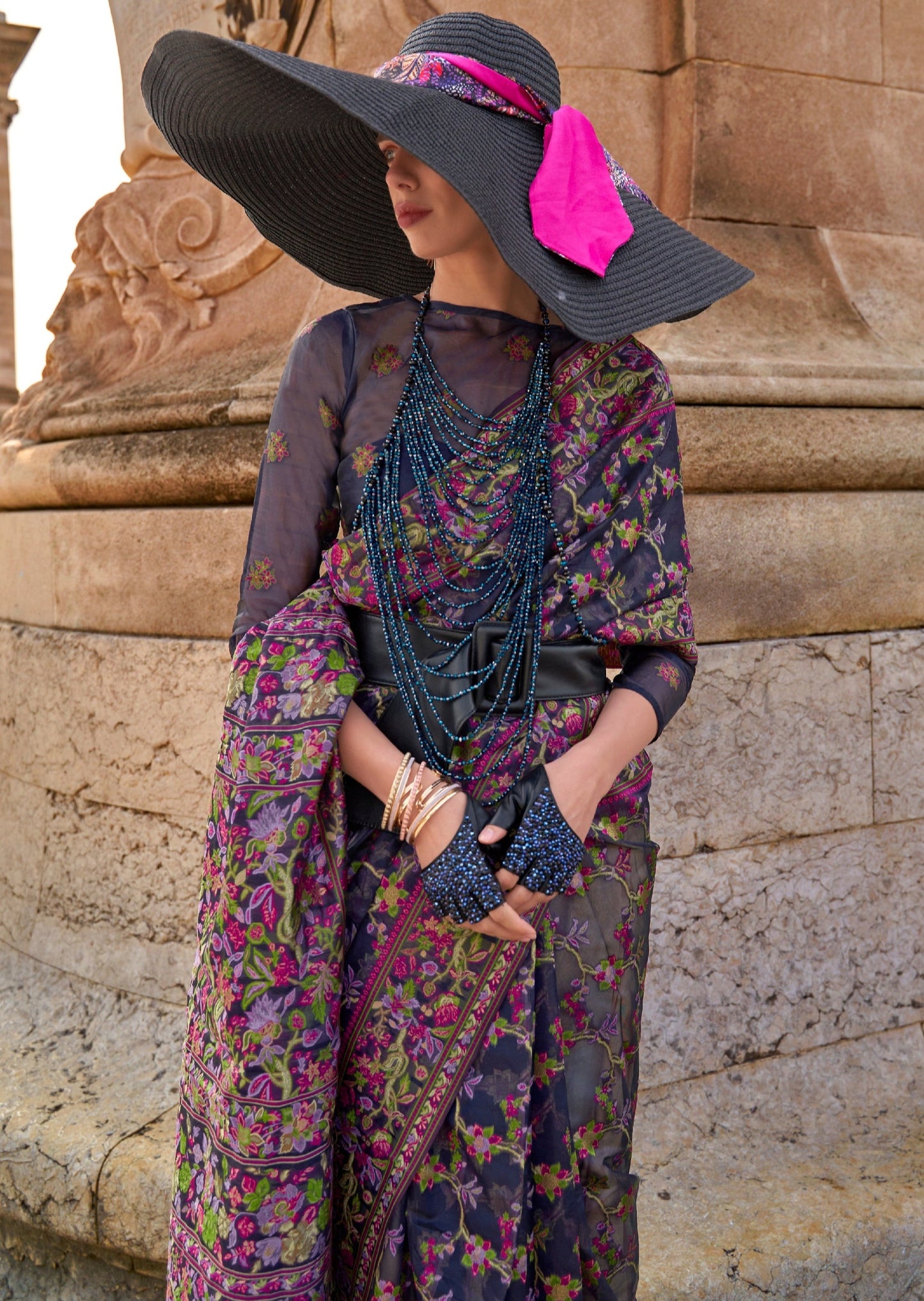 Pure organza embroidery handloom luxury black bridal saree online for wedding usa.