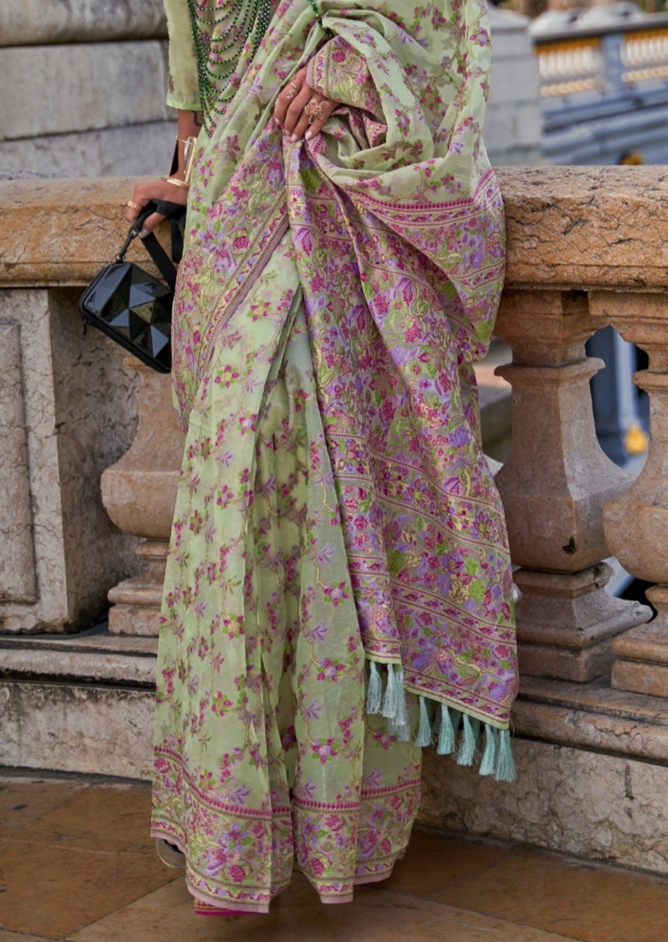 Pure organza kashmiri embroidered mint green handloom saree online usa new york.