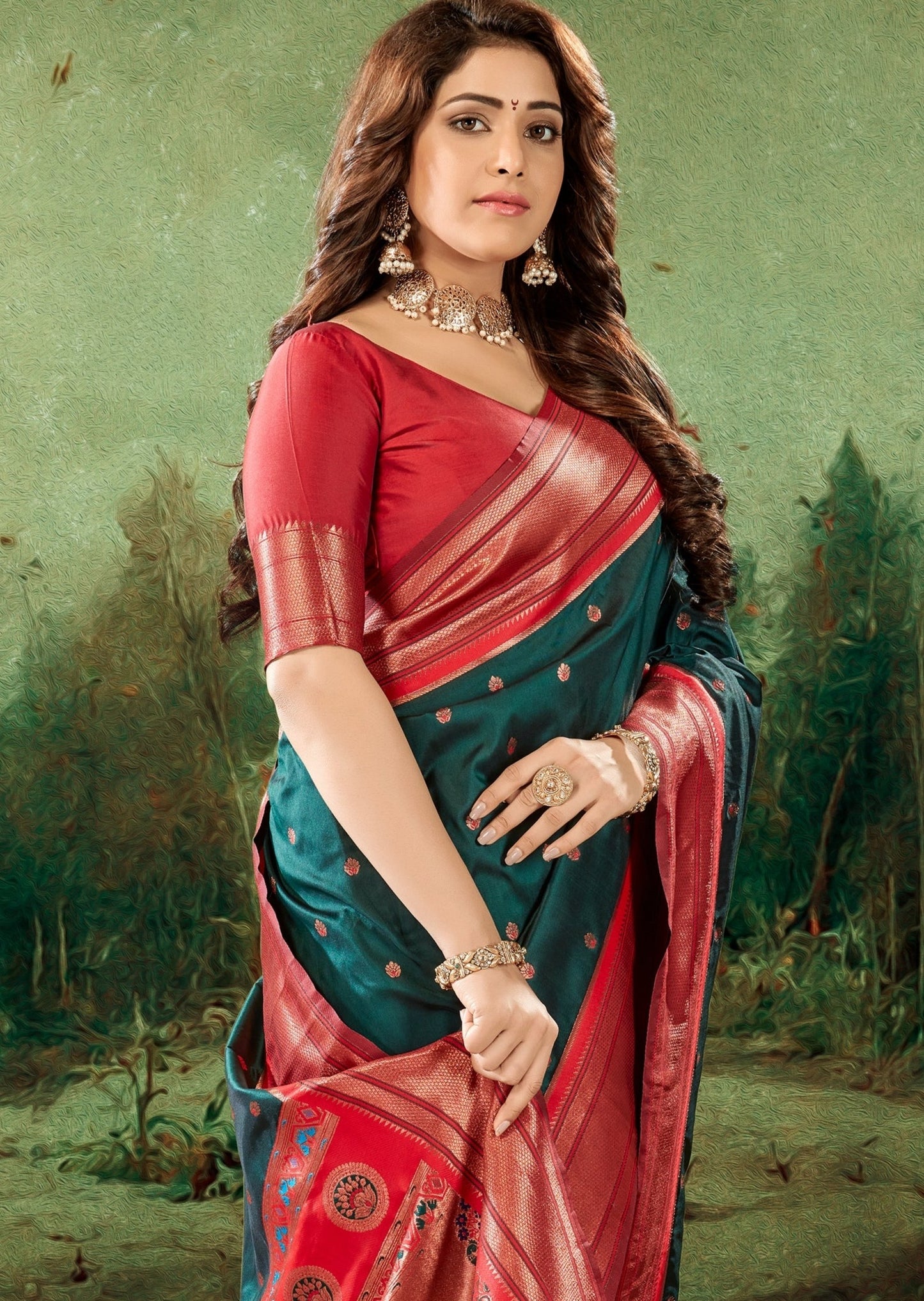 Pure Paithani Silk Handloom Dark Green Saree