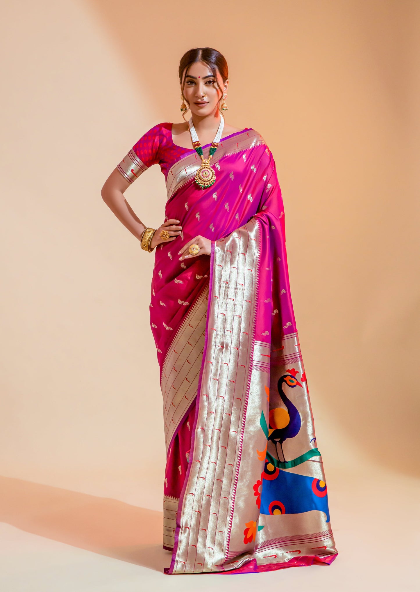Pure Paithani Silk Pink Handloom Bridal Saree