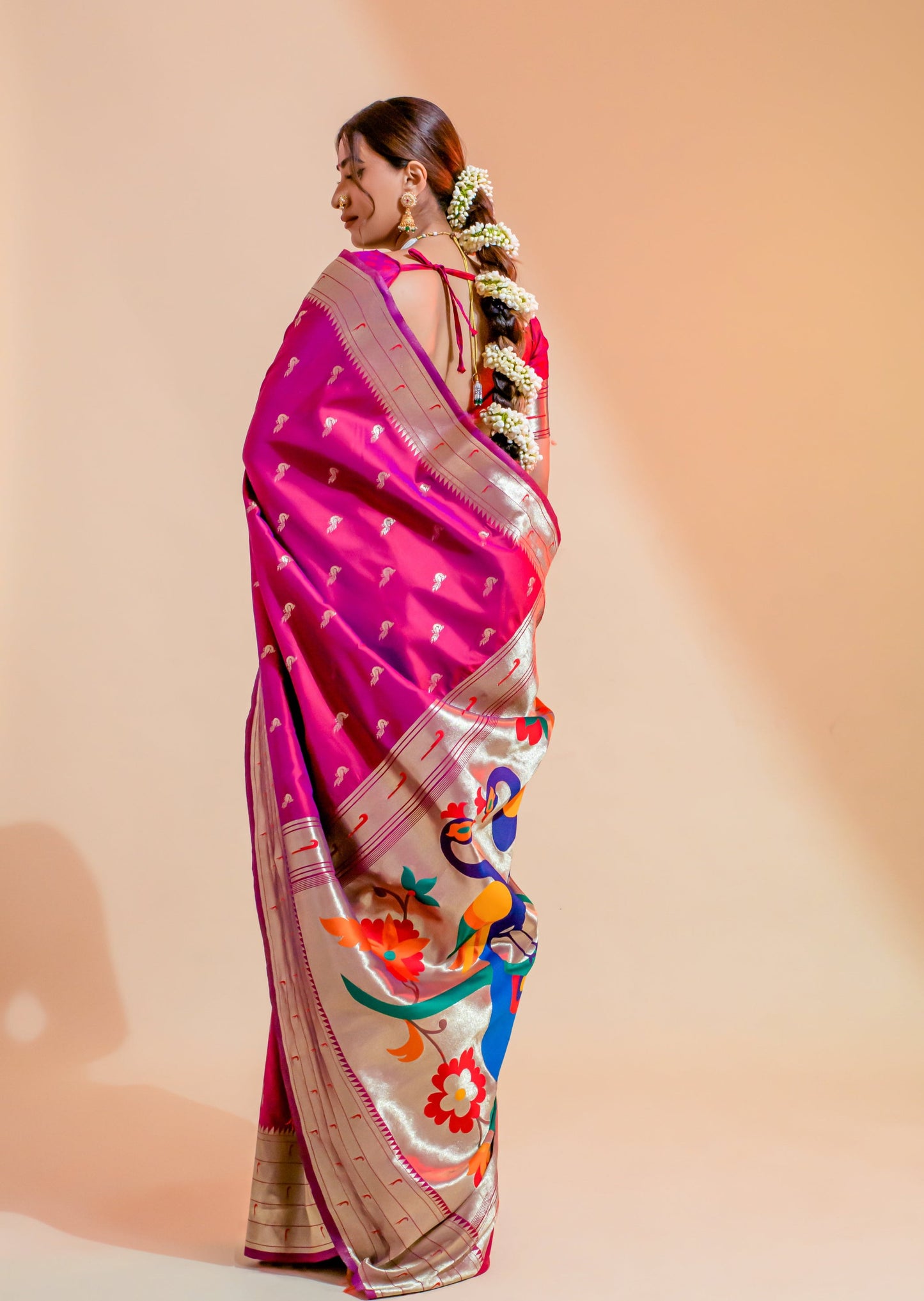 Pure Paithani Silk Pink Handloom Bridal Saree
