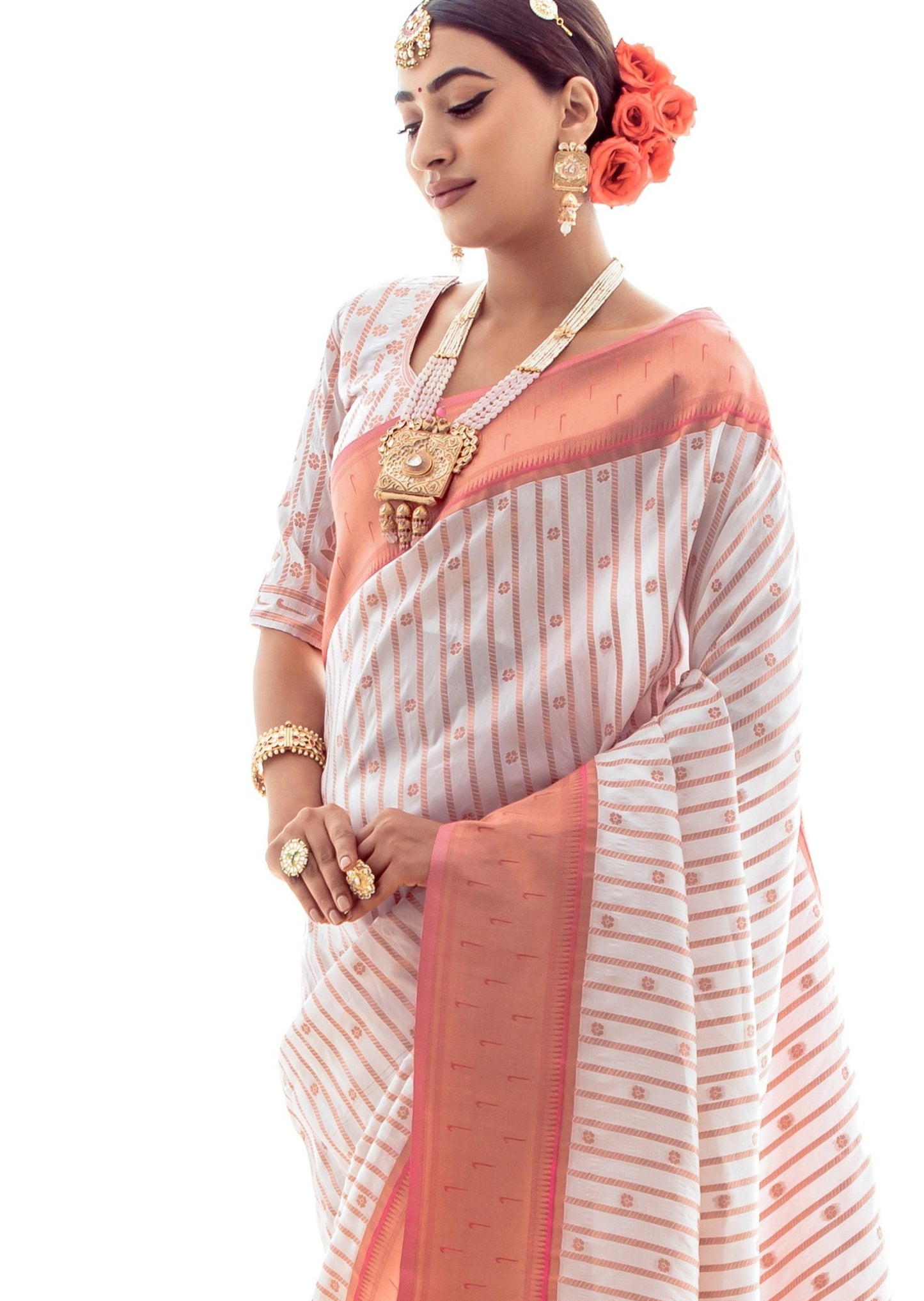 Pure Paithani Silk White Handloom Saree