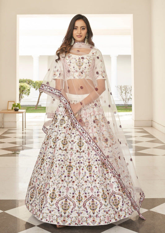 Bridesmaid in pure silk white lehenga choli online usa uk.