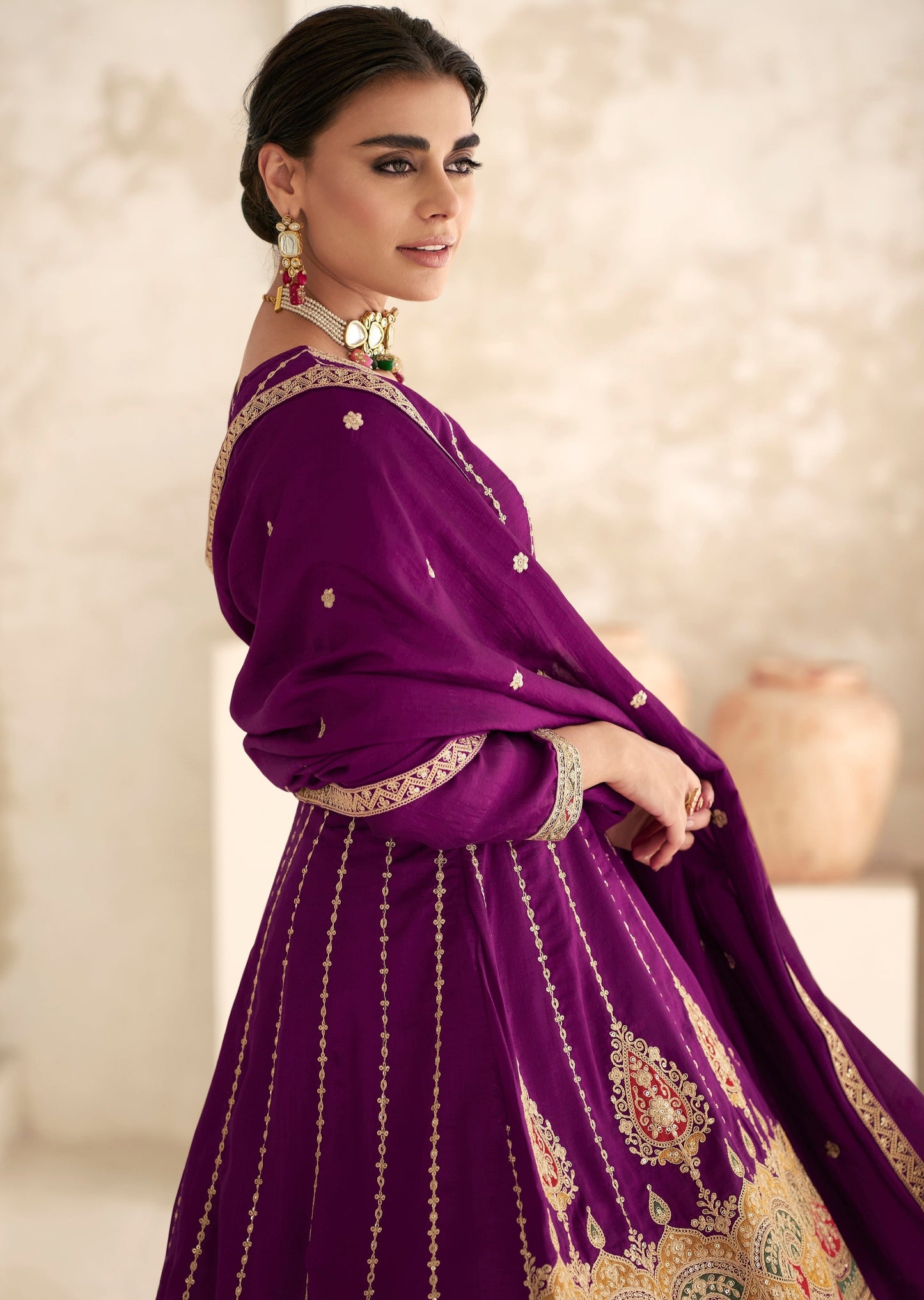 Pure Silk Bridal Magenta Pink Salwar Suit With Dupatta