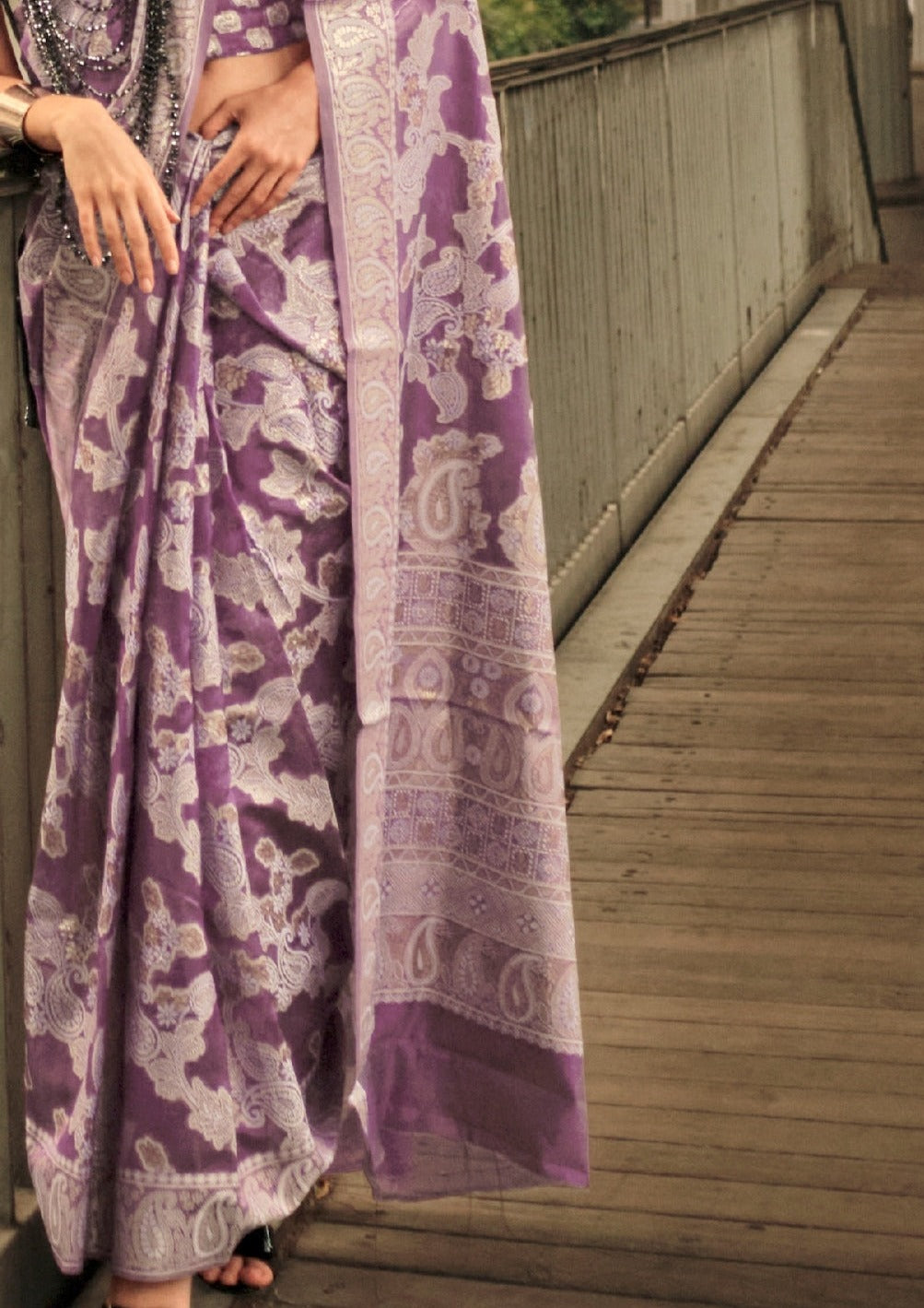 Purplr organza lucknowi chikankari saree design.