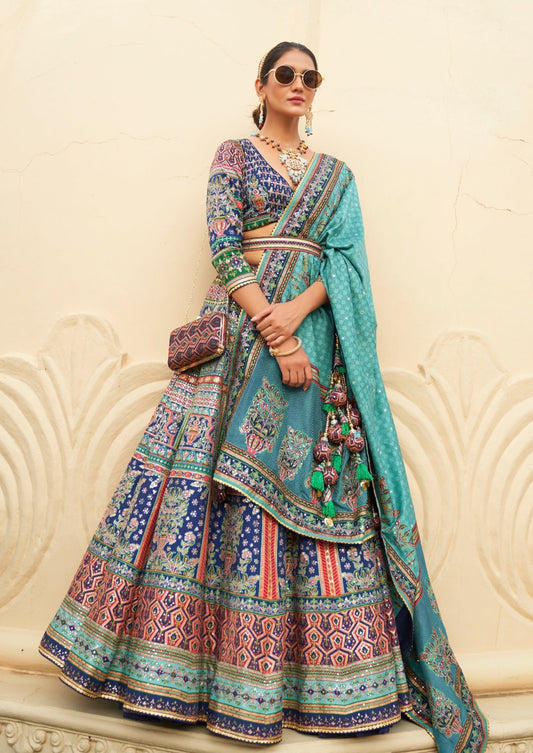 bride in royal blue lehenga choli with dupatta