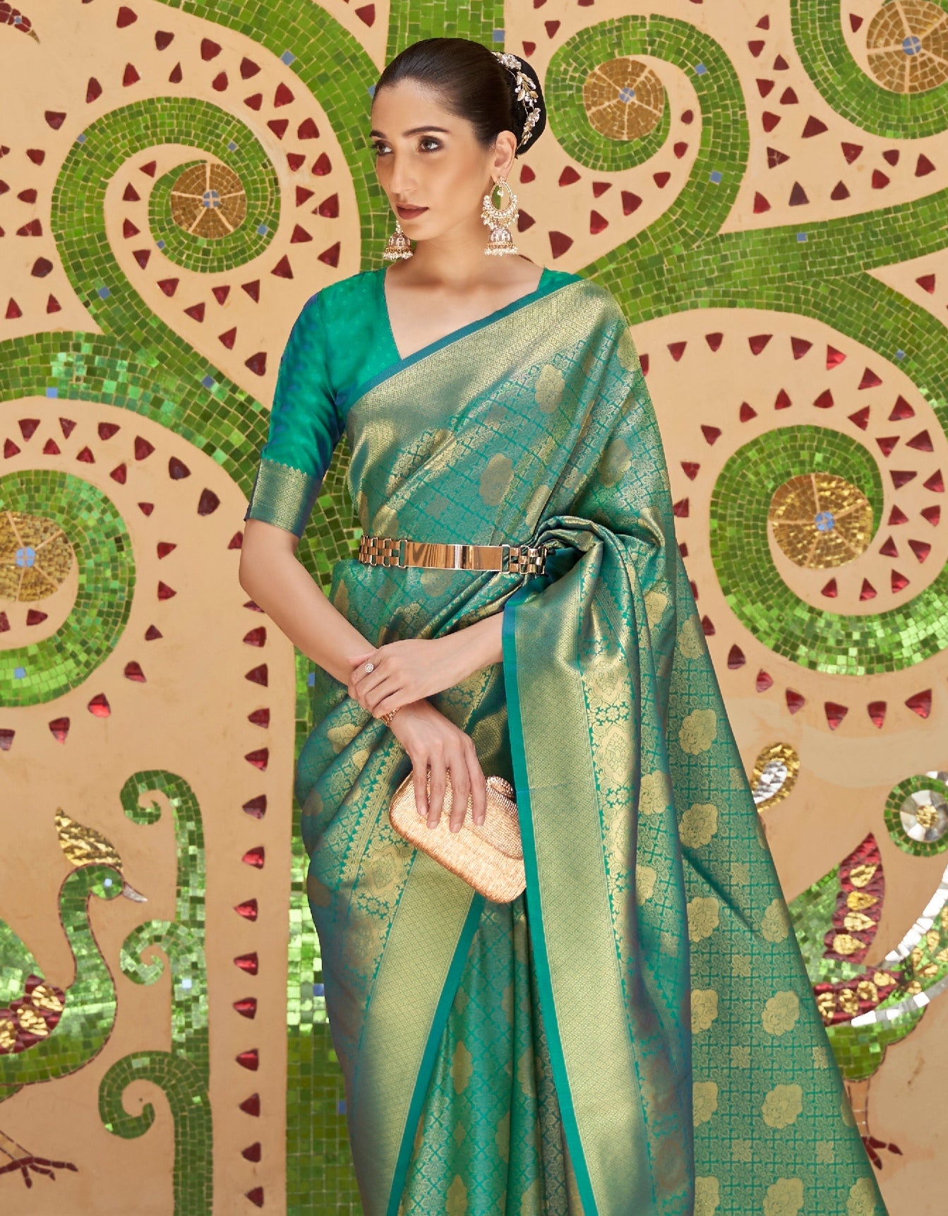 Royal green kanjivaram silk bridal saree online usa shopping price.