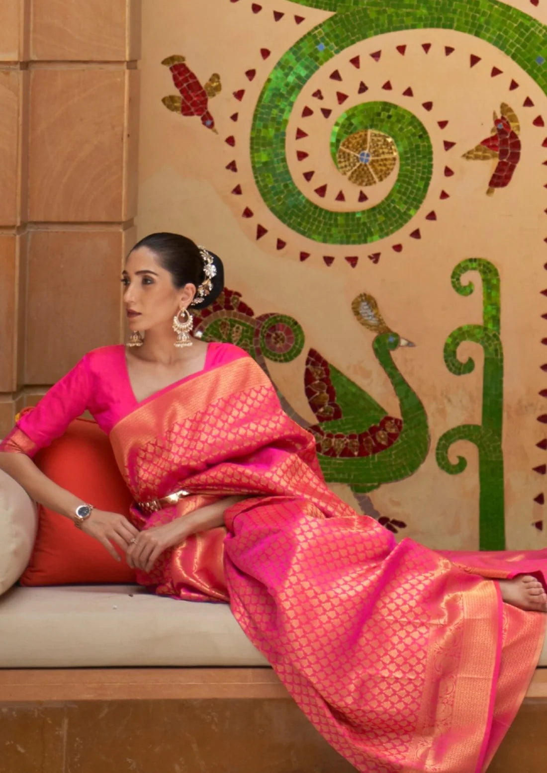 Royal kanjivaram silk ruby pink bridal saree online usa shopping.